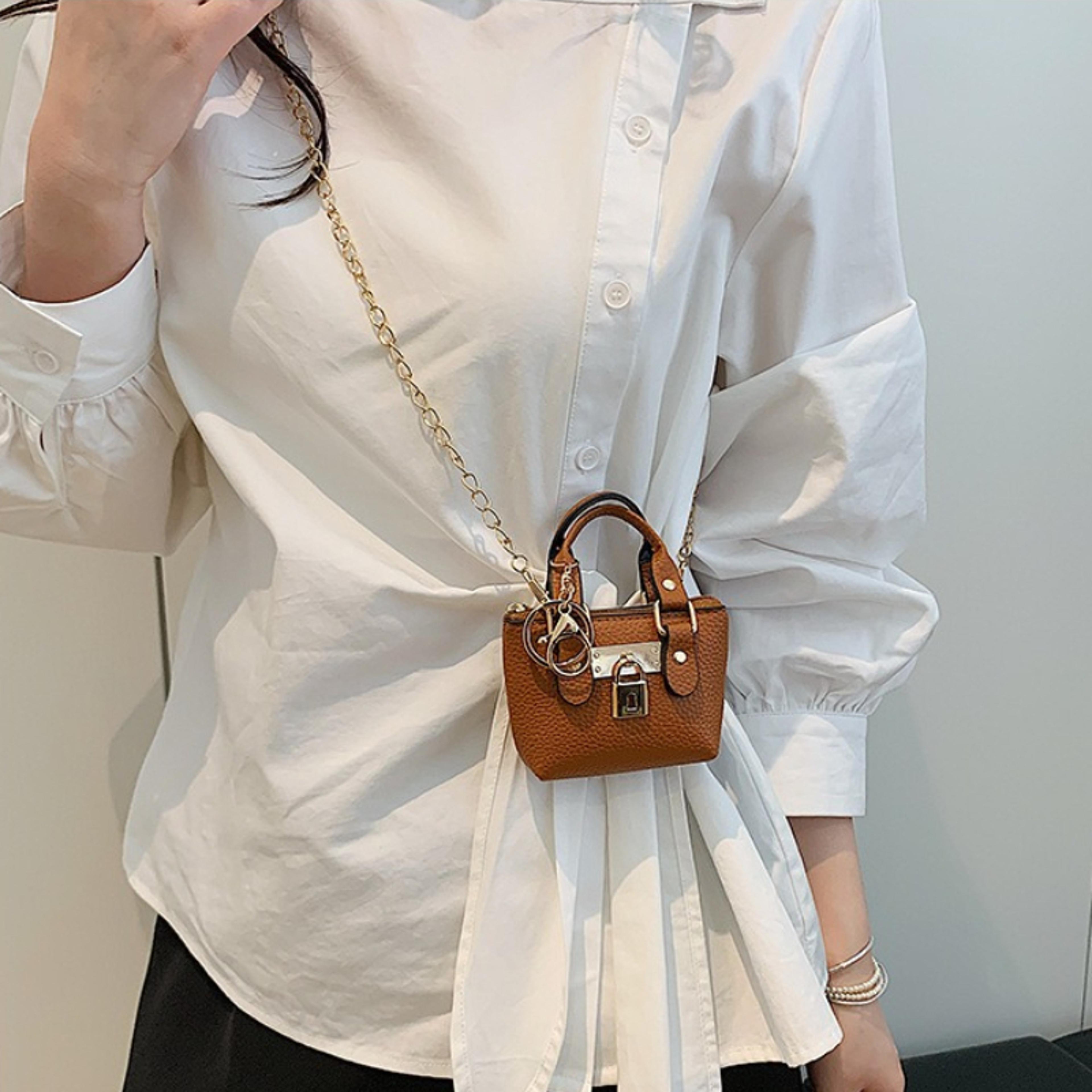 mini lock mini purse keychain with chain strap lipstick and earbud holder