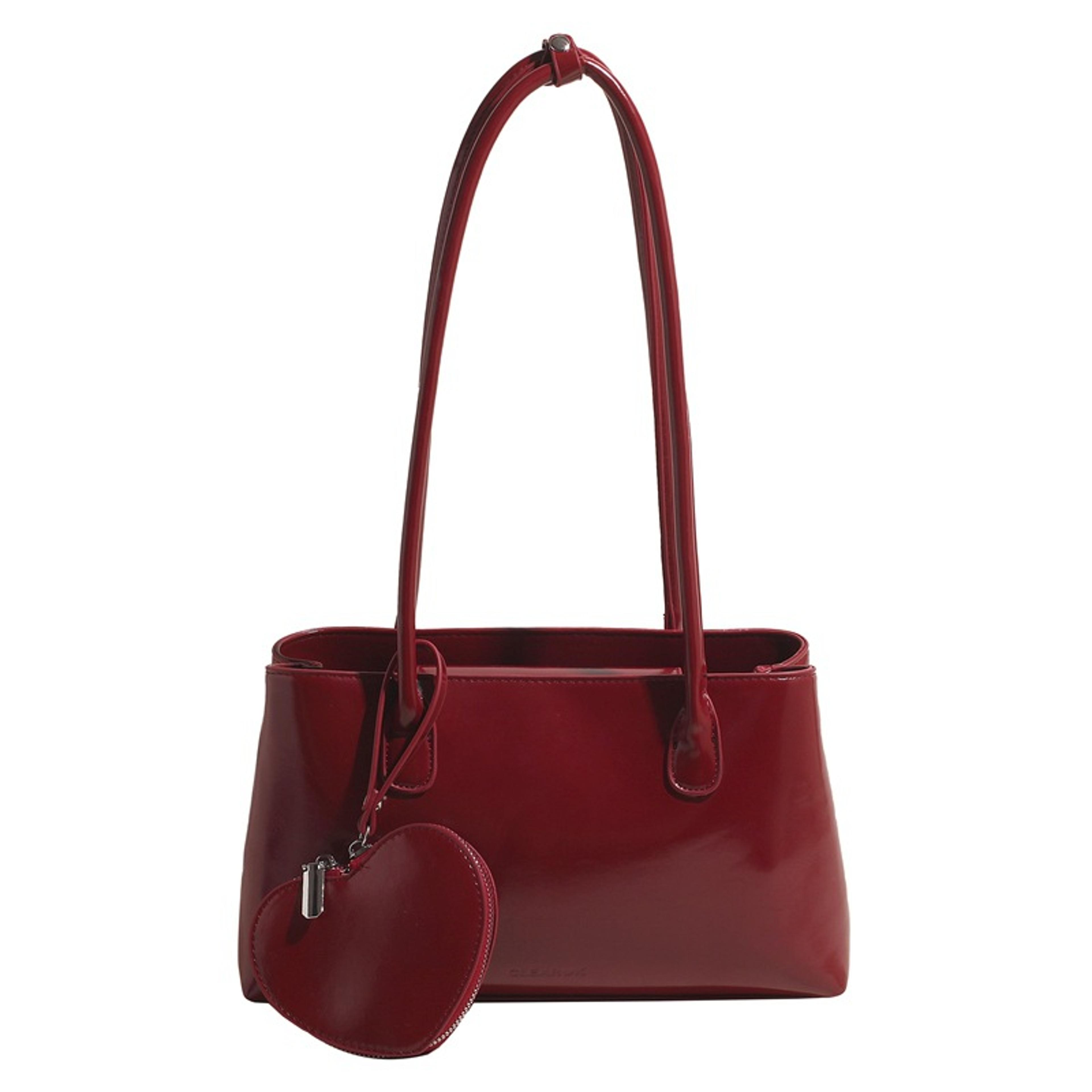 vintage glossy large capacity tote bag with detachable heart wallet