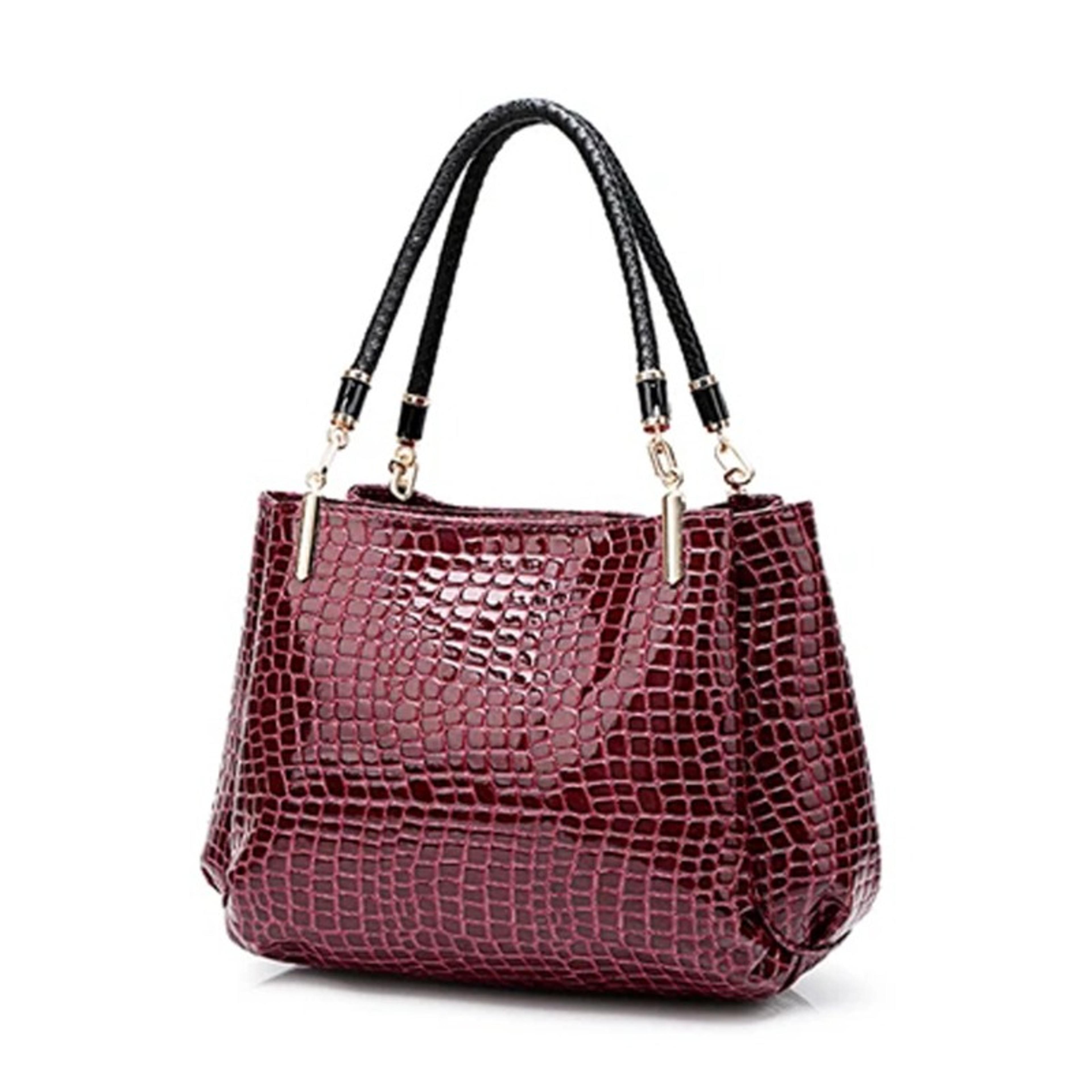 elegant black glossy large capacity tote bag with braided handle and gold hardware