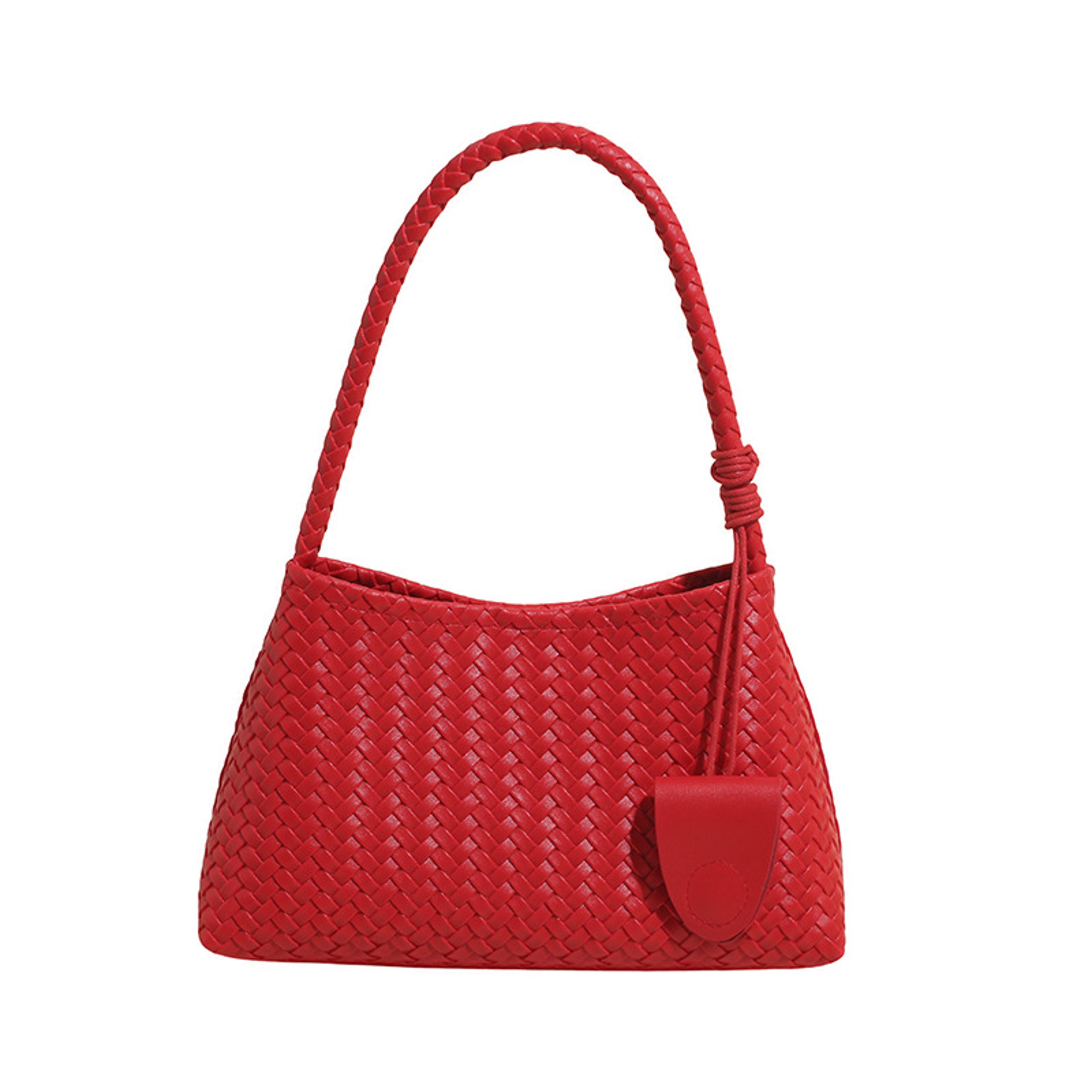 woven leather shoulder bag with braided handle for women