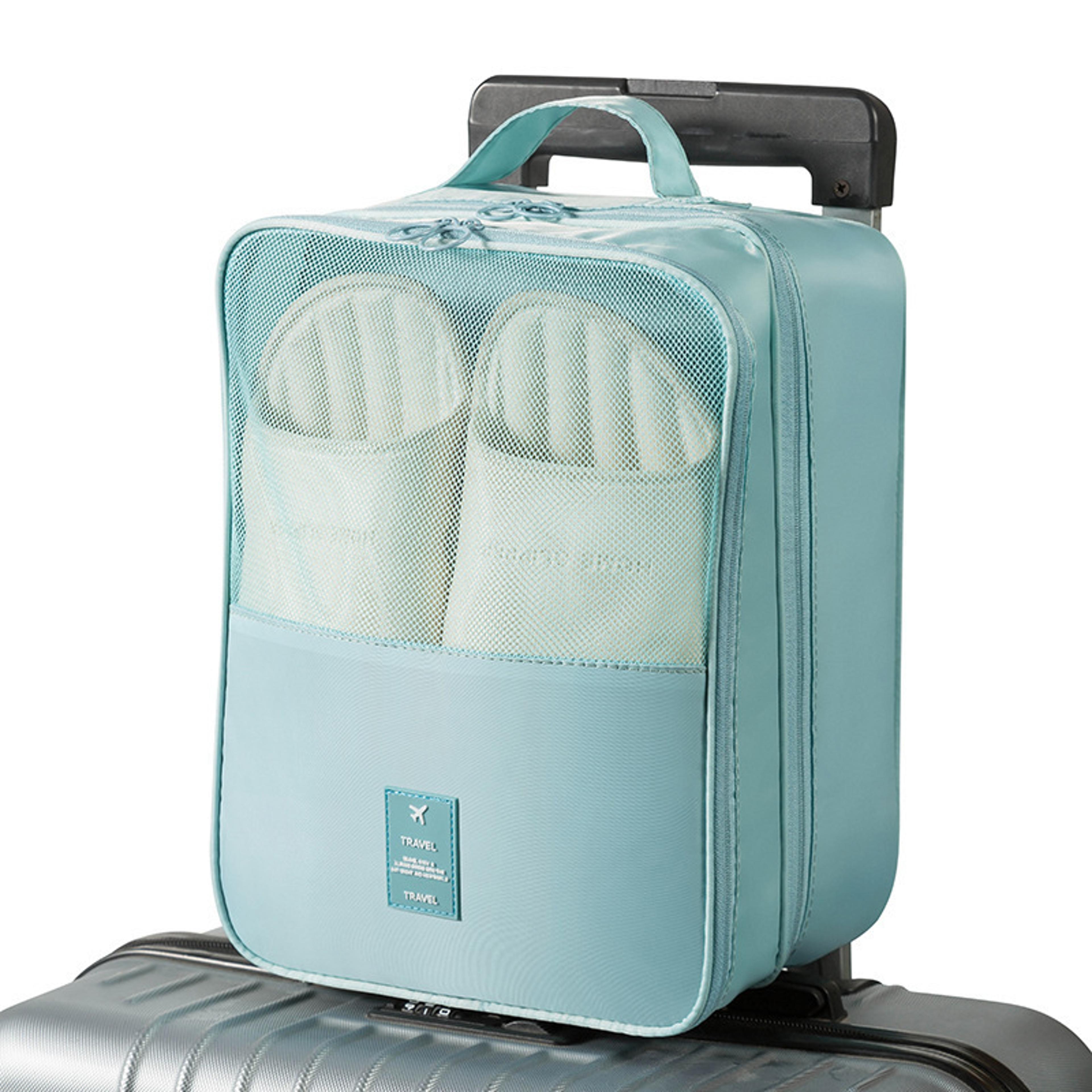 waterproof travel shoe bag with luggage strap and mesh window