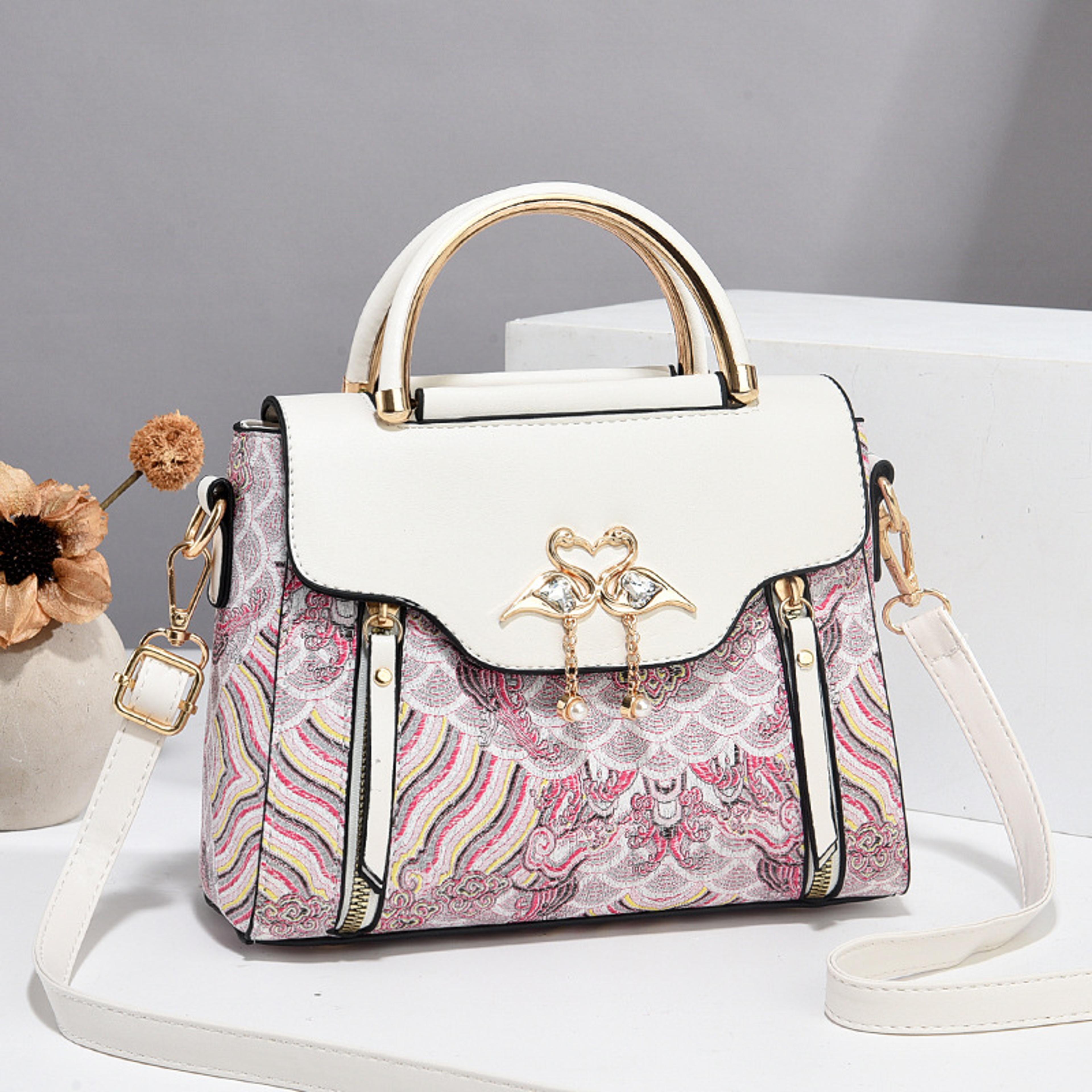 swan rhinestone satchel bag convertible elegant crossbody handbag for women