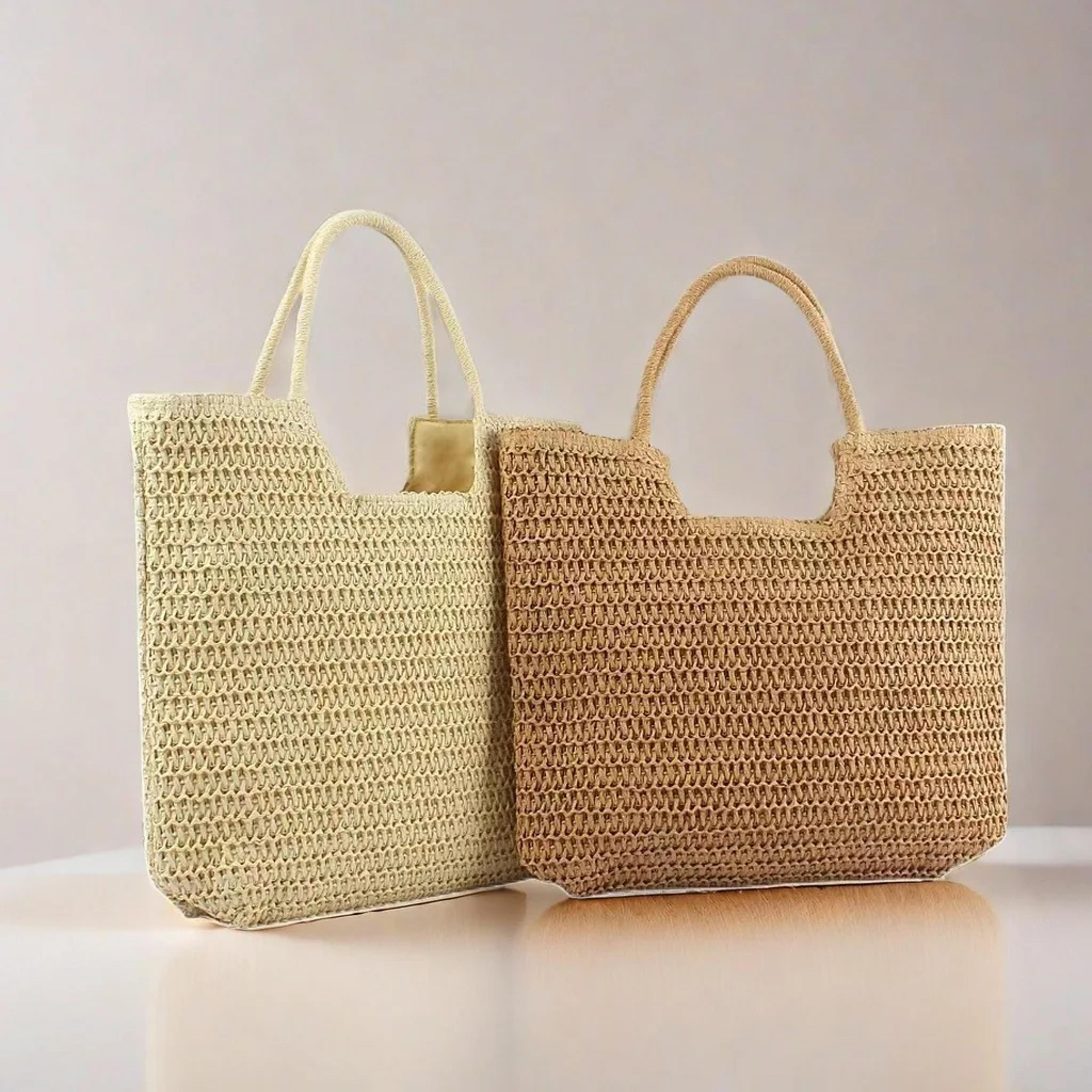large straw woven tote bag for women spacious beach bag and summer shoulder bag