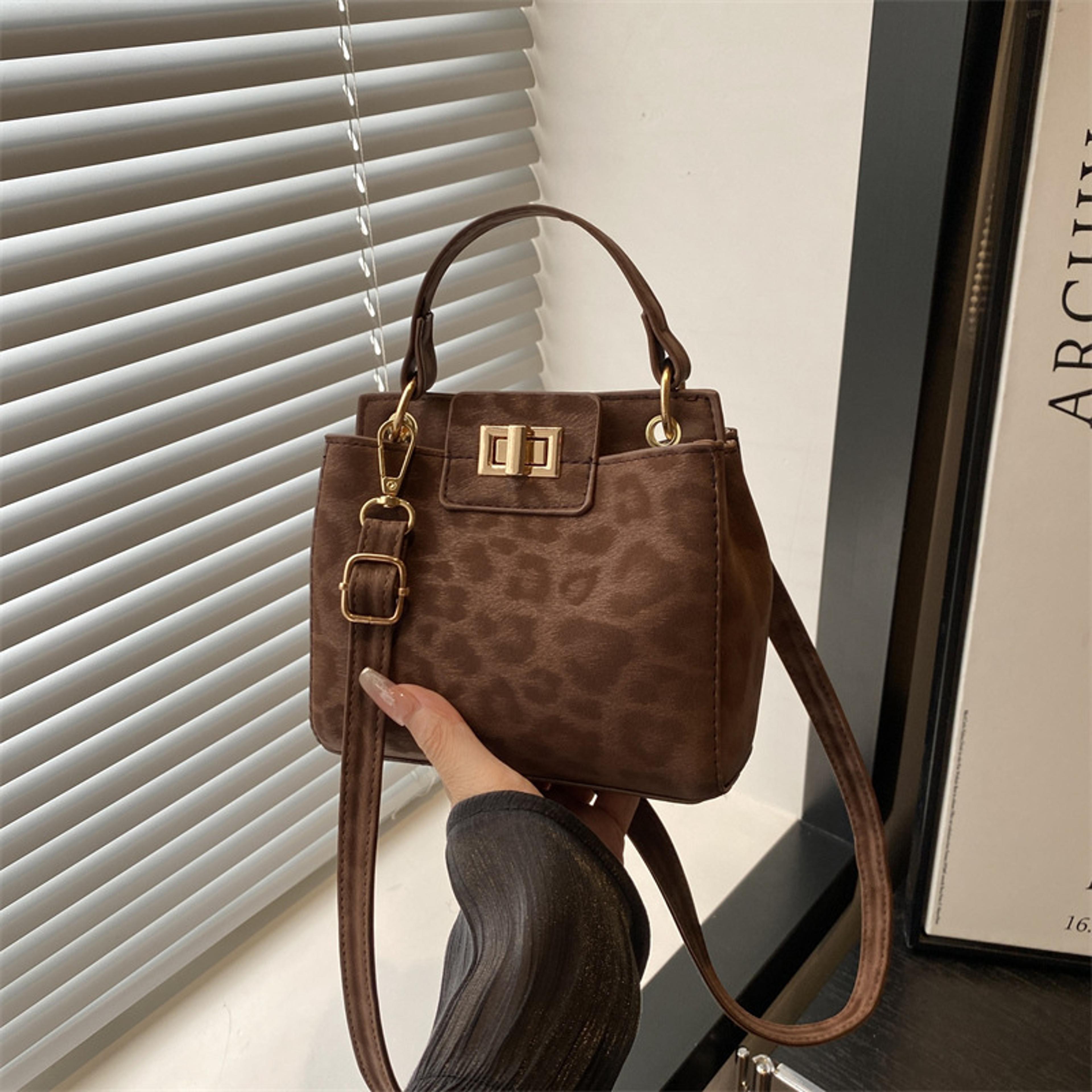 retro leopard print crossbody bag for women with buckle shoulder strap