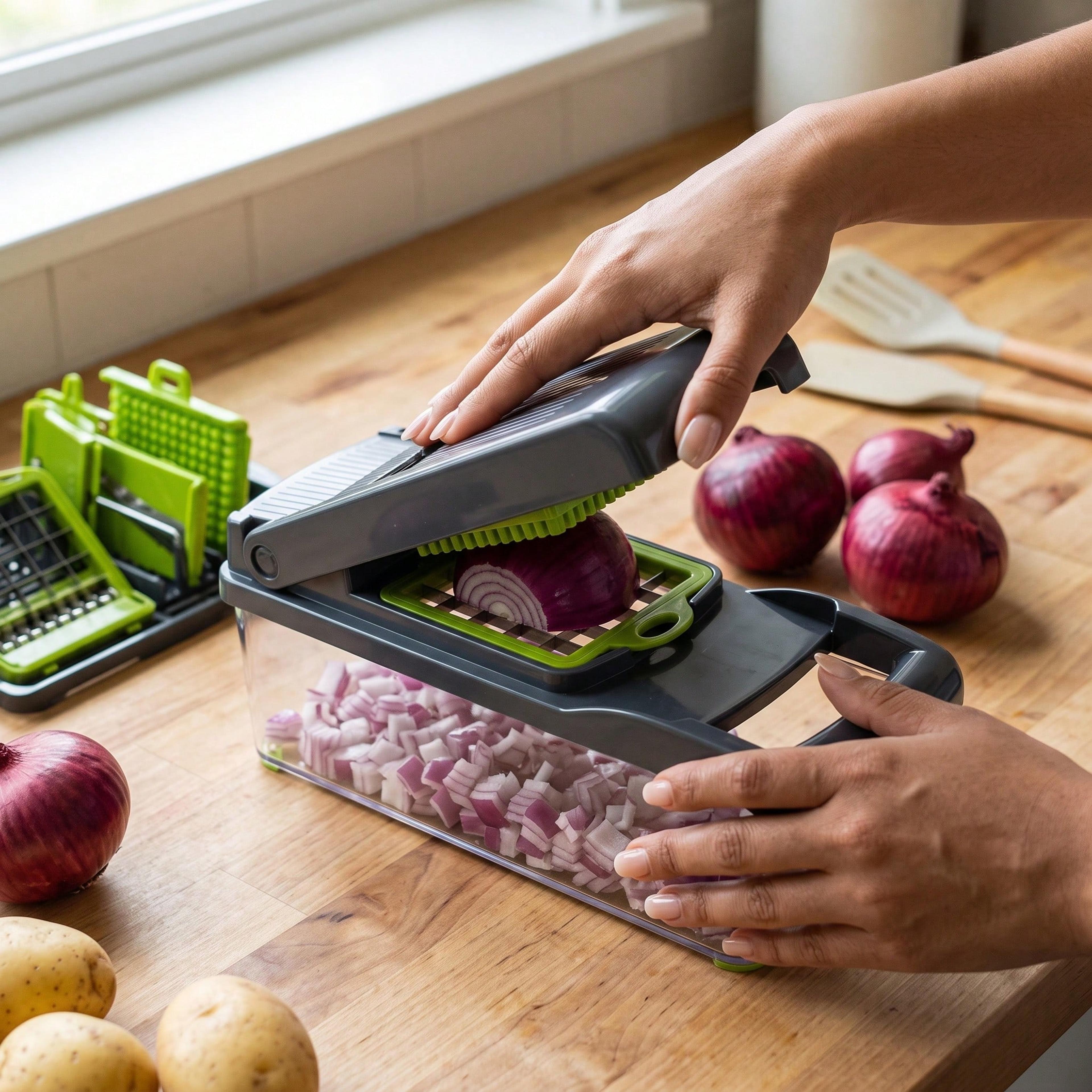 multi blade vegetable chopper and mandoline slicer for fast slicing dicing and julienne prep