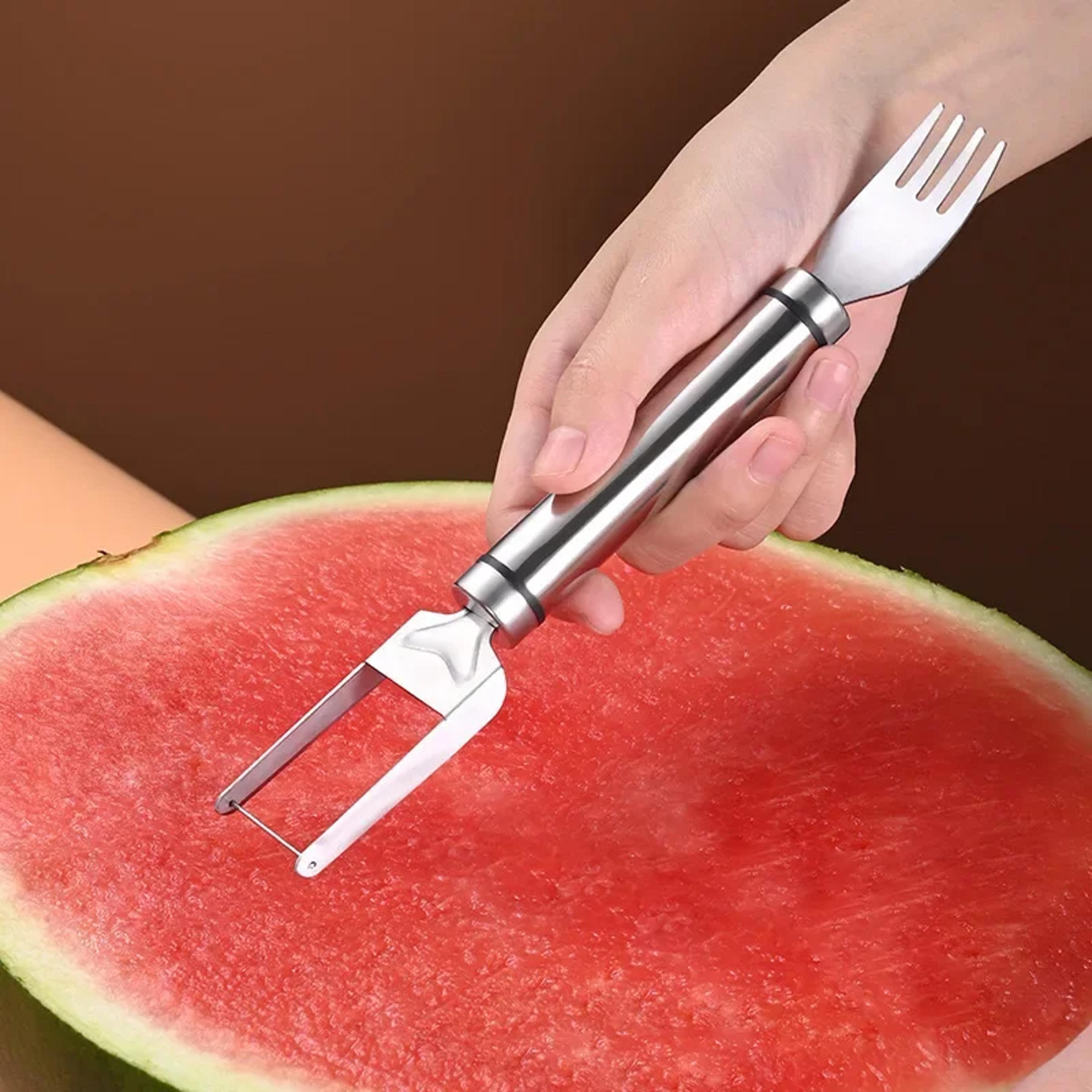 2 in 1 watermelon cutter and fruit slicer tool with stainless steel fork