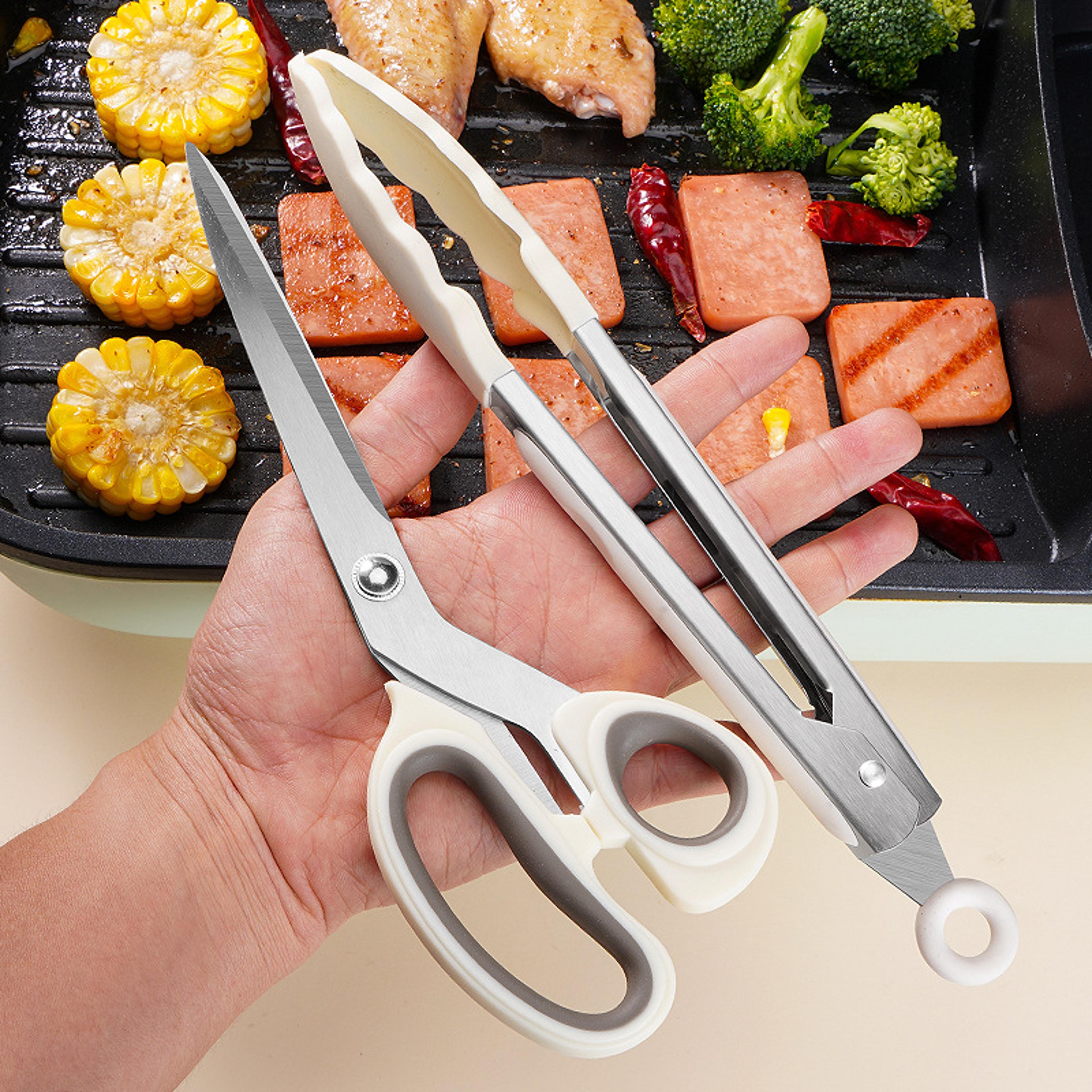 stainless steel kitchen scissors heavy duty bbq meat shears