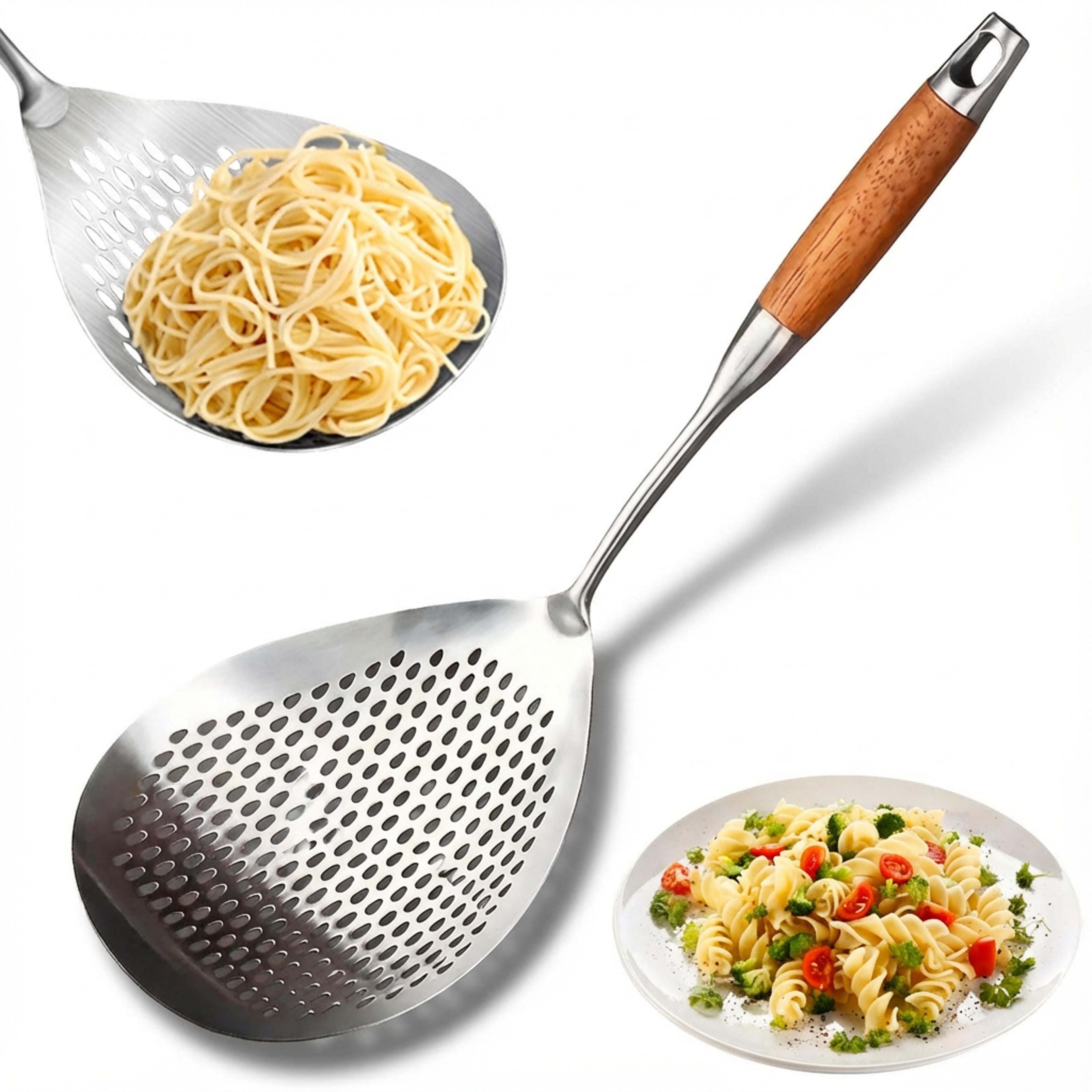 heavy duty stainless steel skimmer fine mesh strainer ladle for frying and hot pot