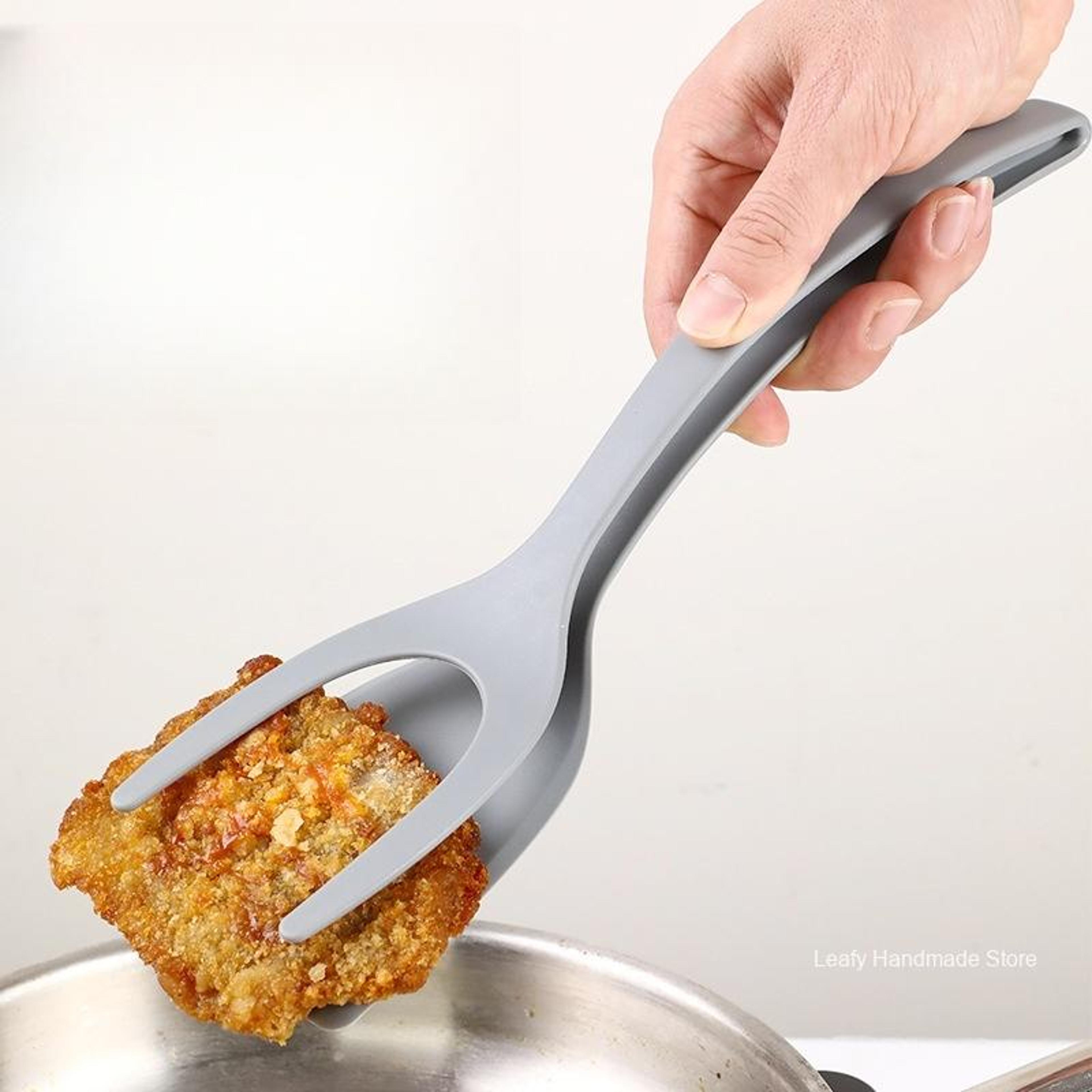 2 in 1 grip flip spatula tongs for eggs pancakes and steak