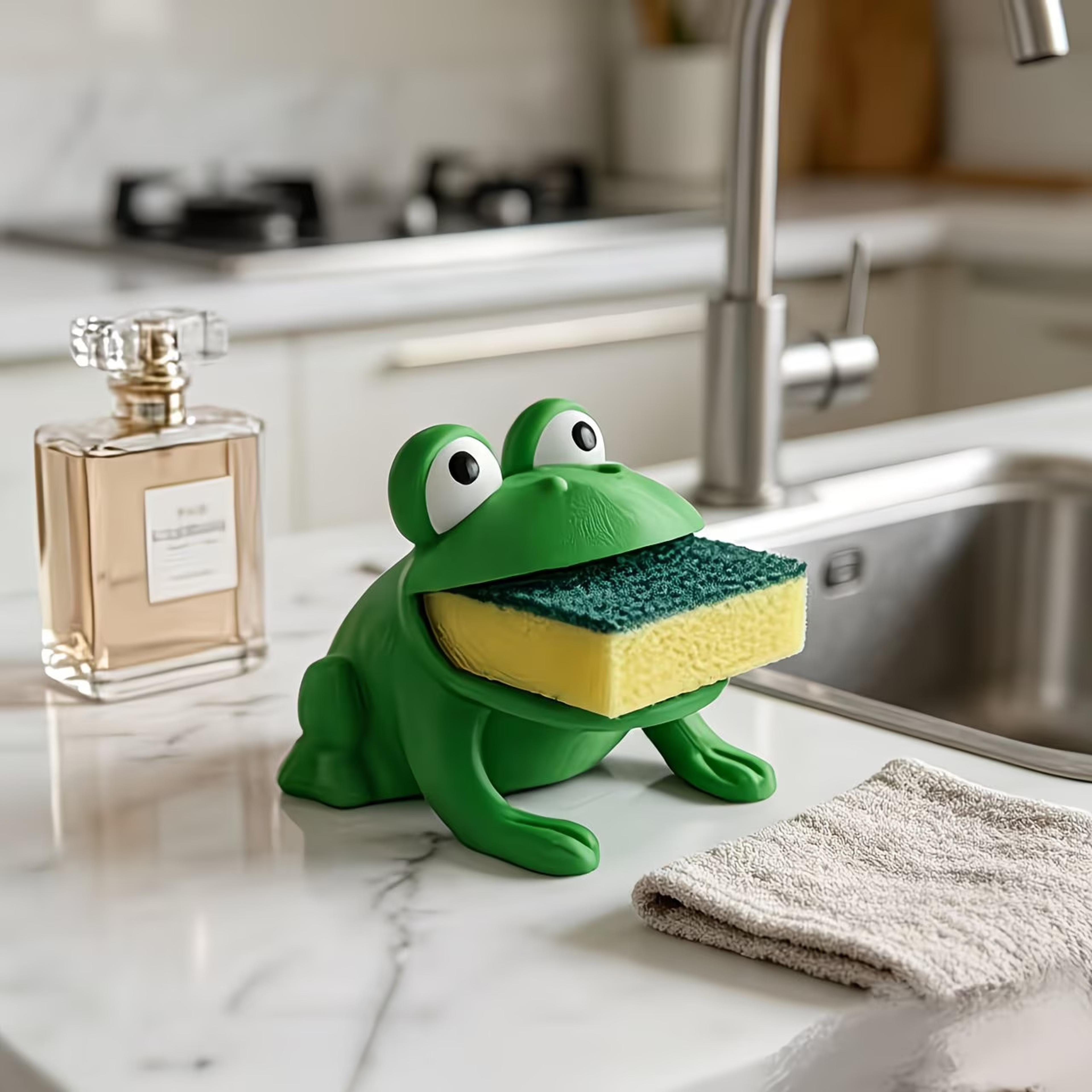 frog sponge holder for kitchen sink with drainage and dish brush organizer