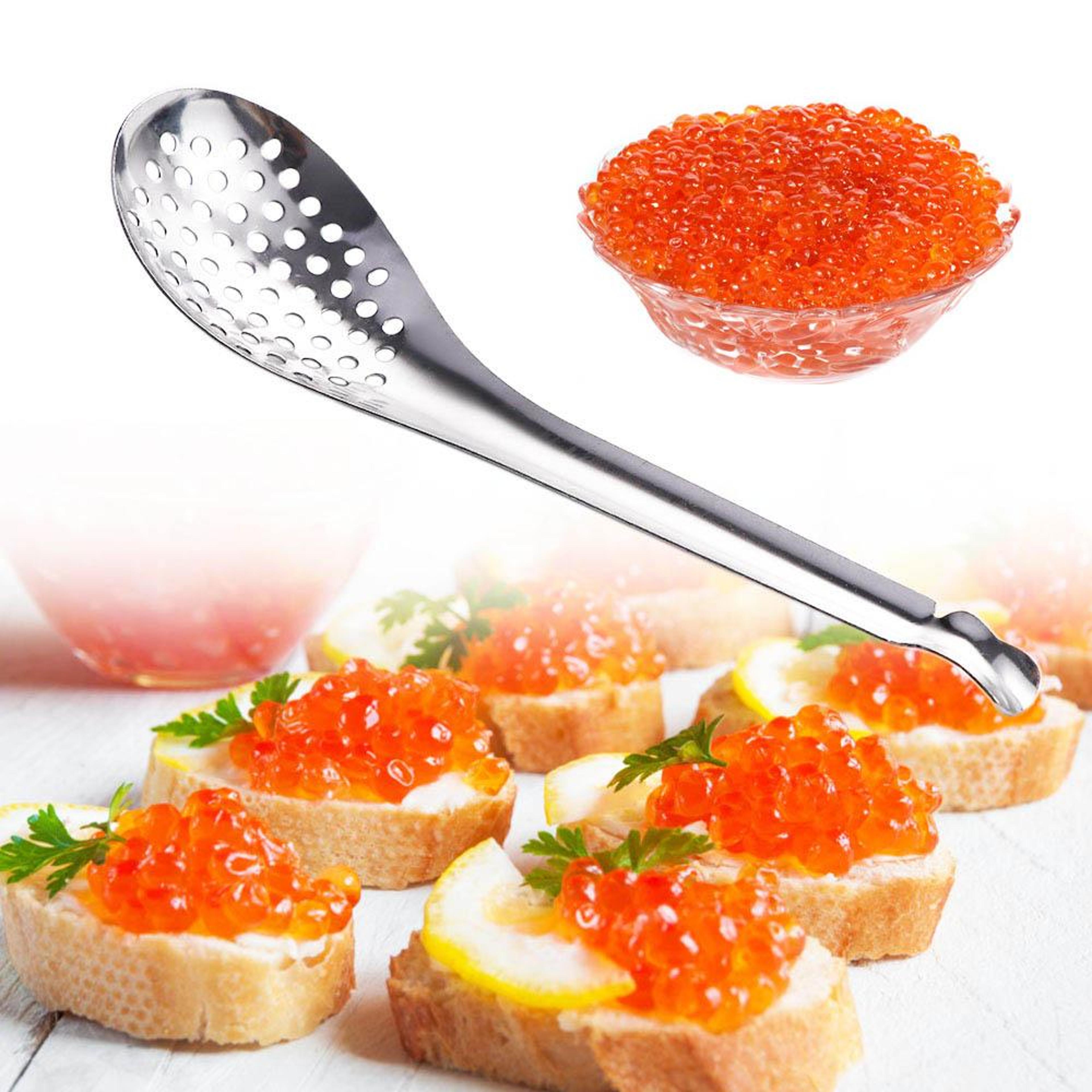 56 hole stainless steel strainer spoon for caviar, egg yolks and cooking