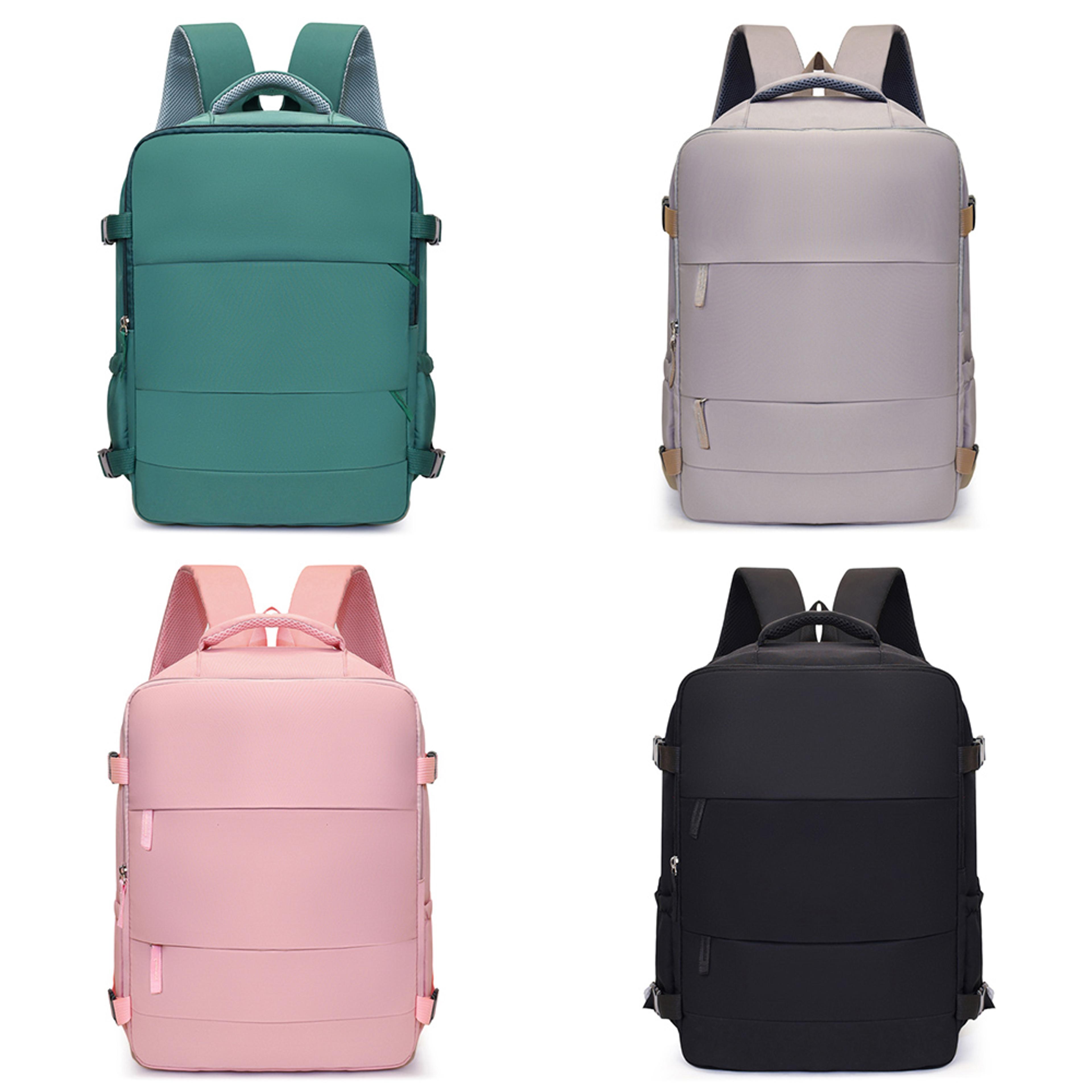 expandable carry on travel backpack with 180 degree opening and multi pocket storage