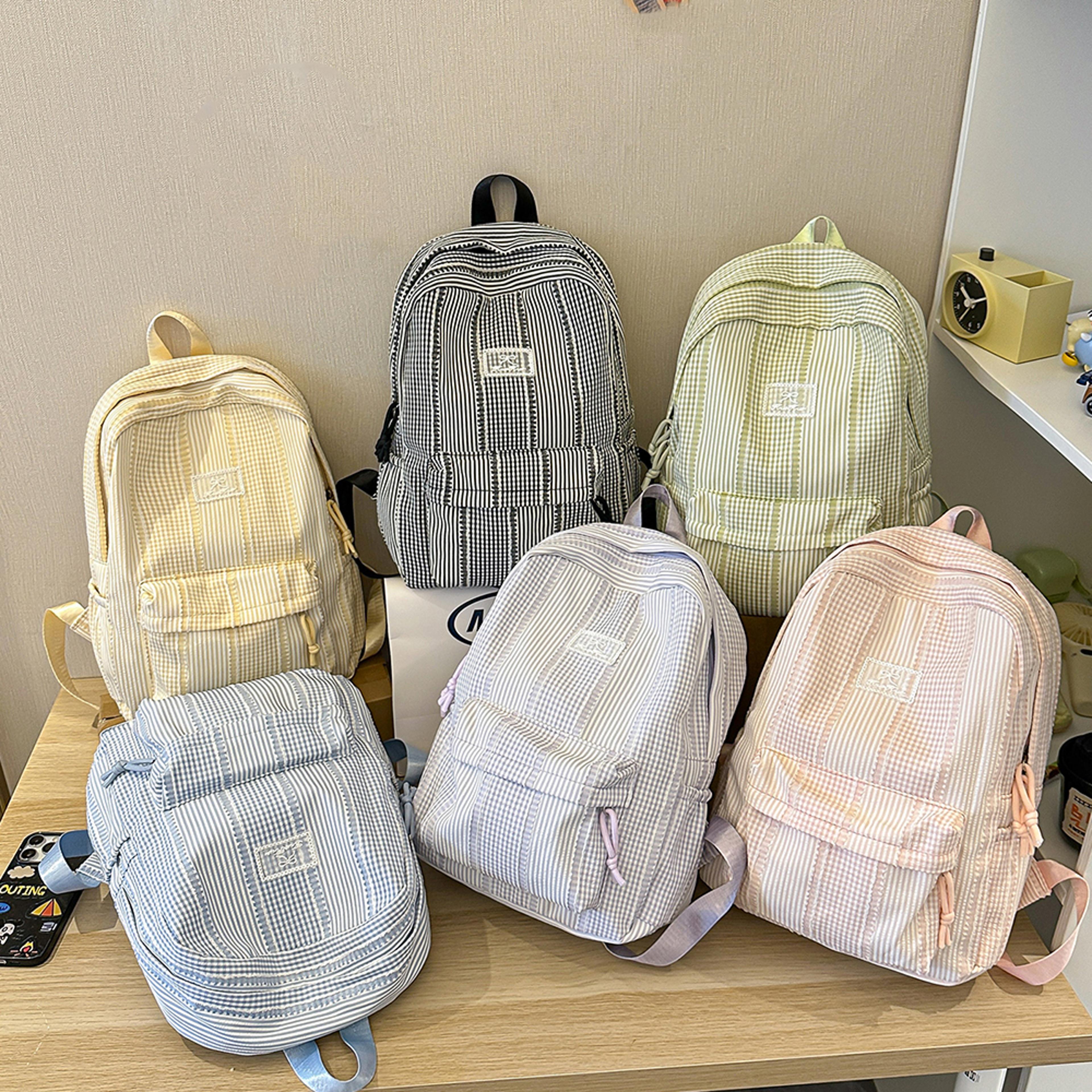 pastel plaid backpack for teen girls soft woven school daypack