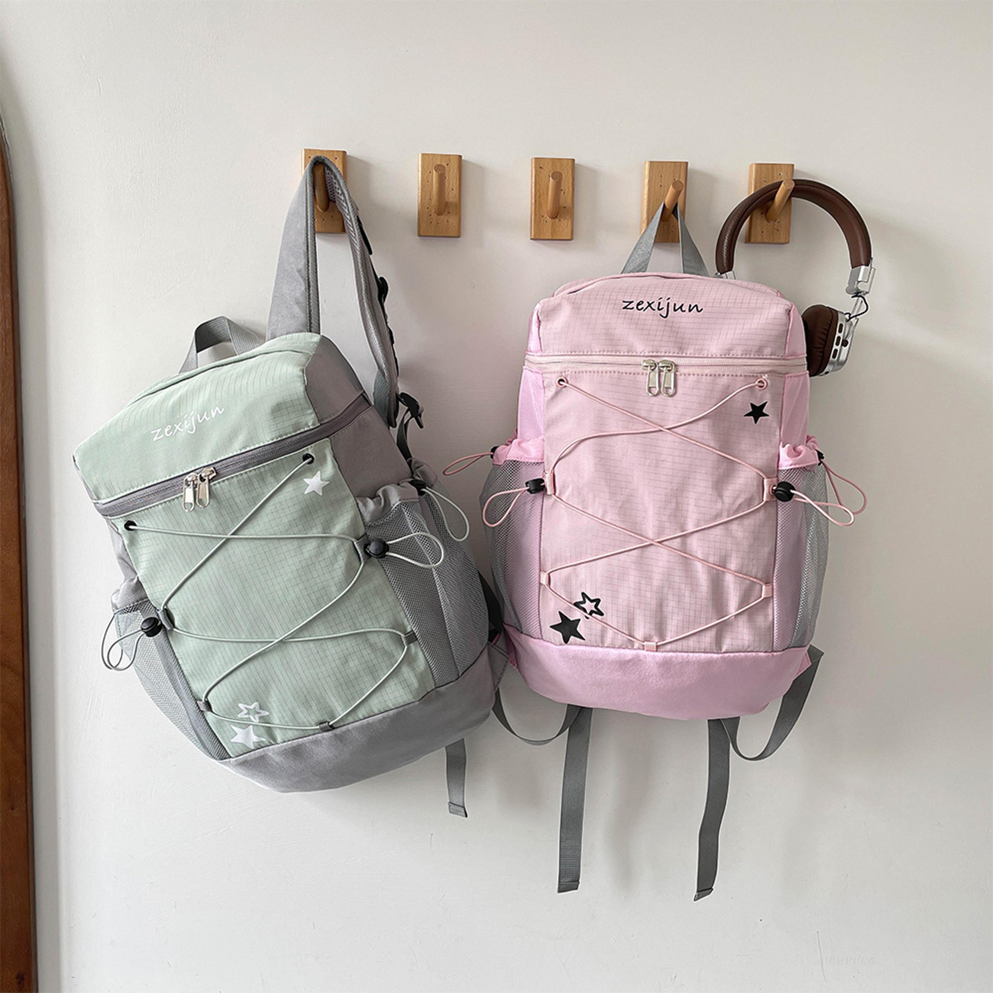 star print nylon backpack multi pocket school and travel daypack