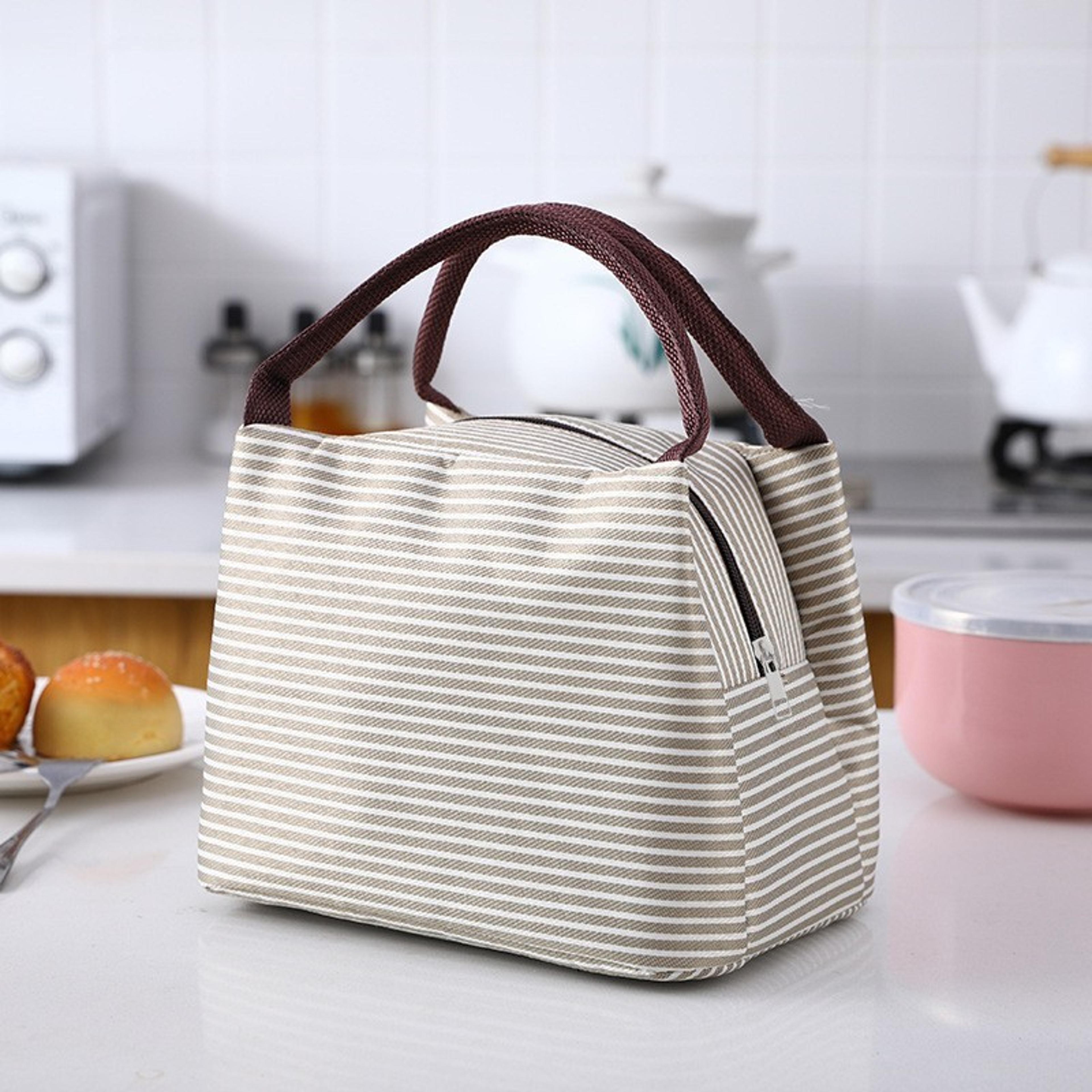 striped large insulated lunch bag waterproof oxford cooler tote for work, picnic and travel