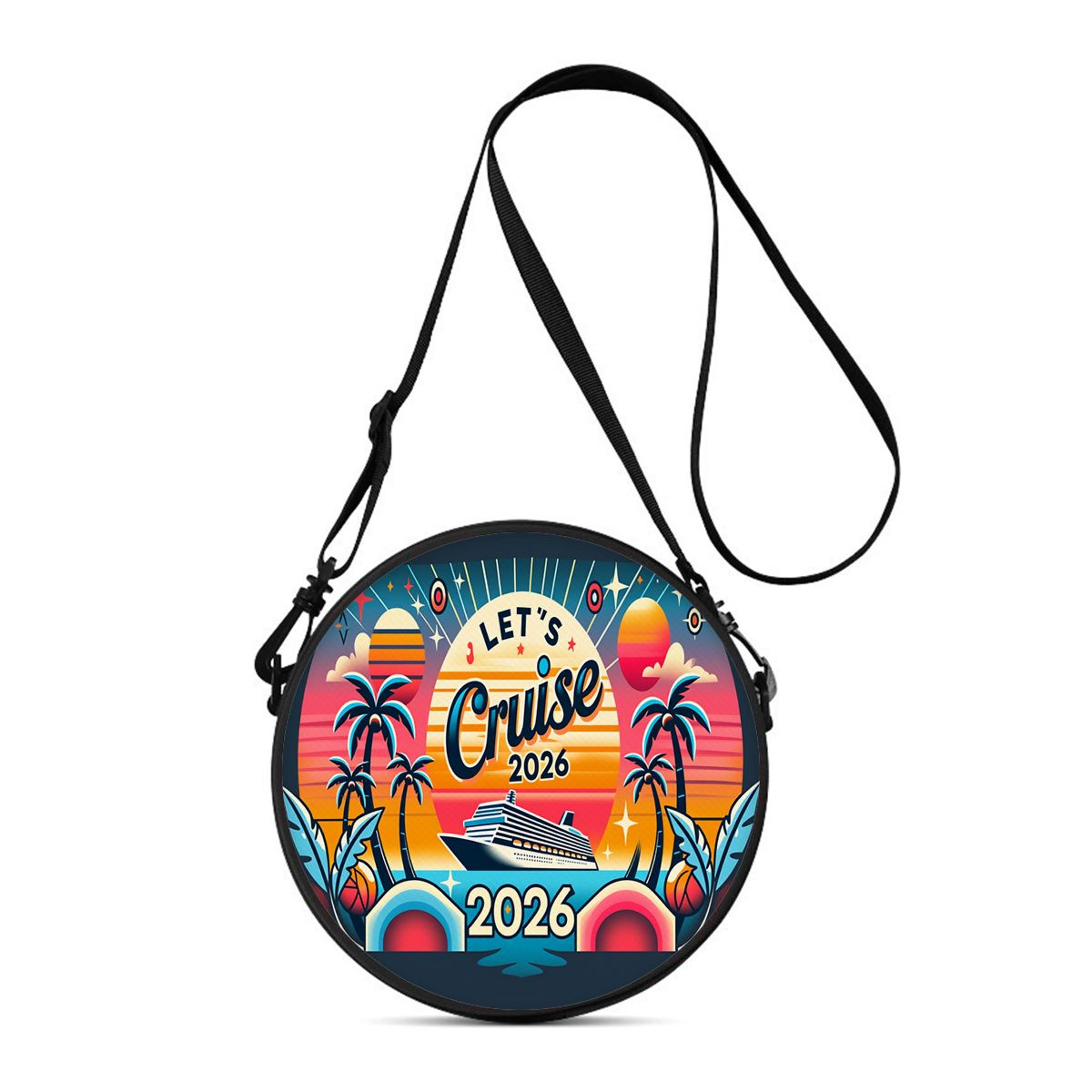 vacation cruise print crossbody bag for women casual round shoulder bag and travel purse