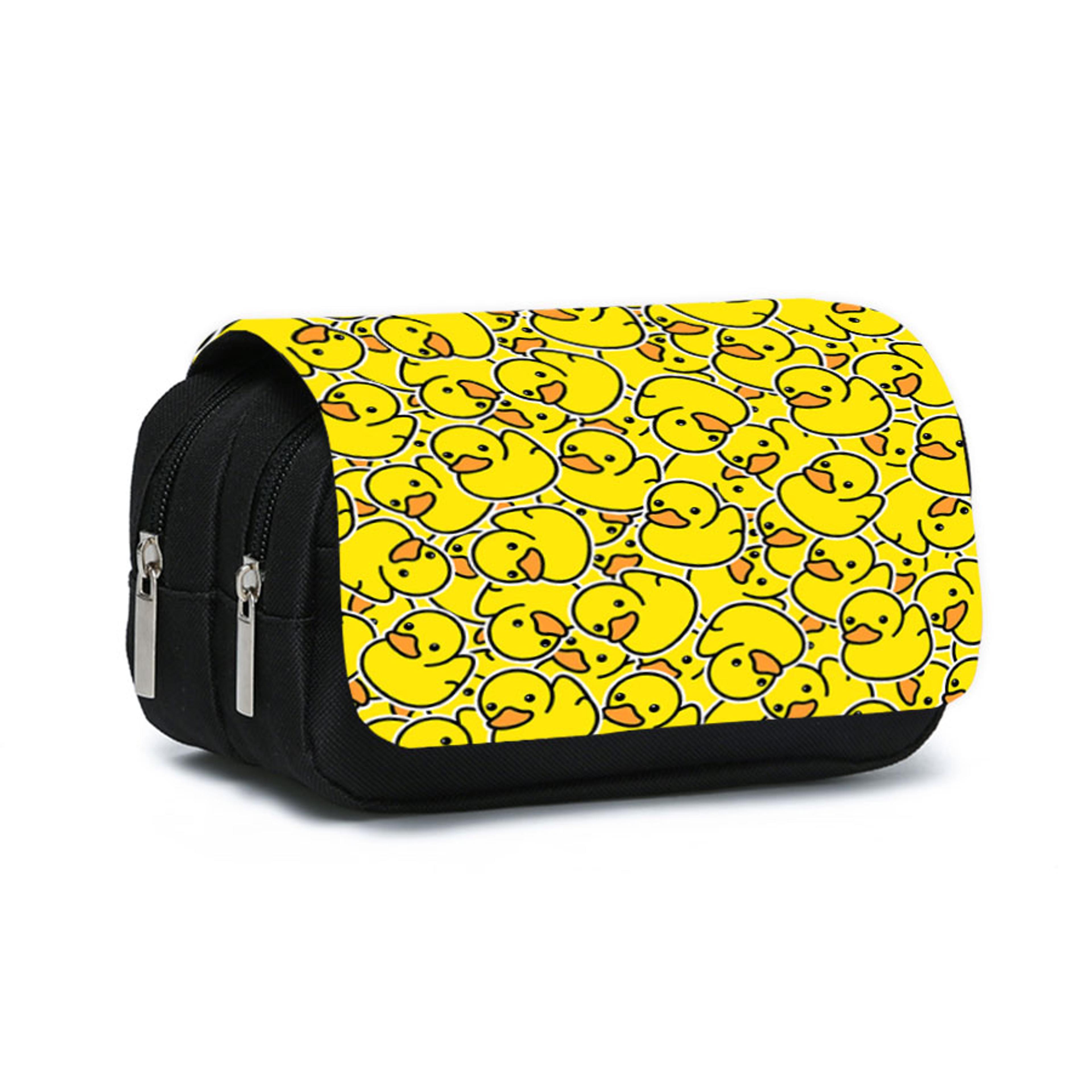 yellow duck double layer pencil case cute cartoon school stationery organizer for kids and teens