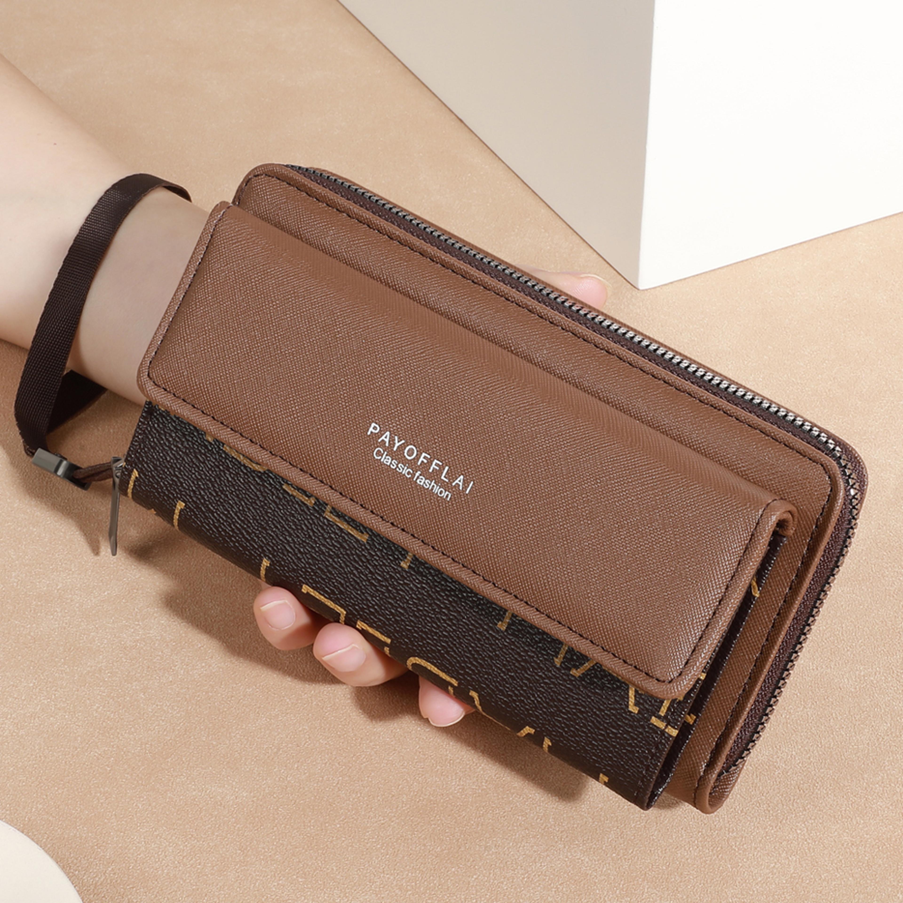 mens faux leather wallet with zipper card holder and double layer storage