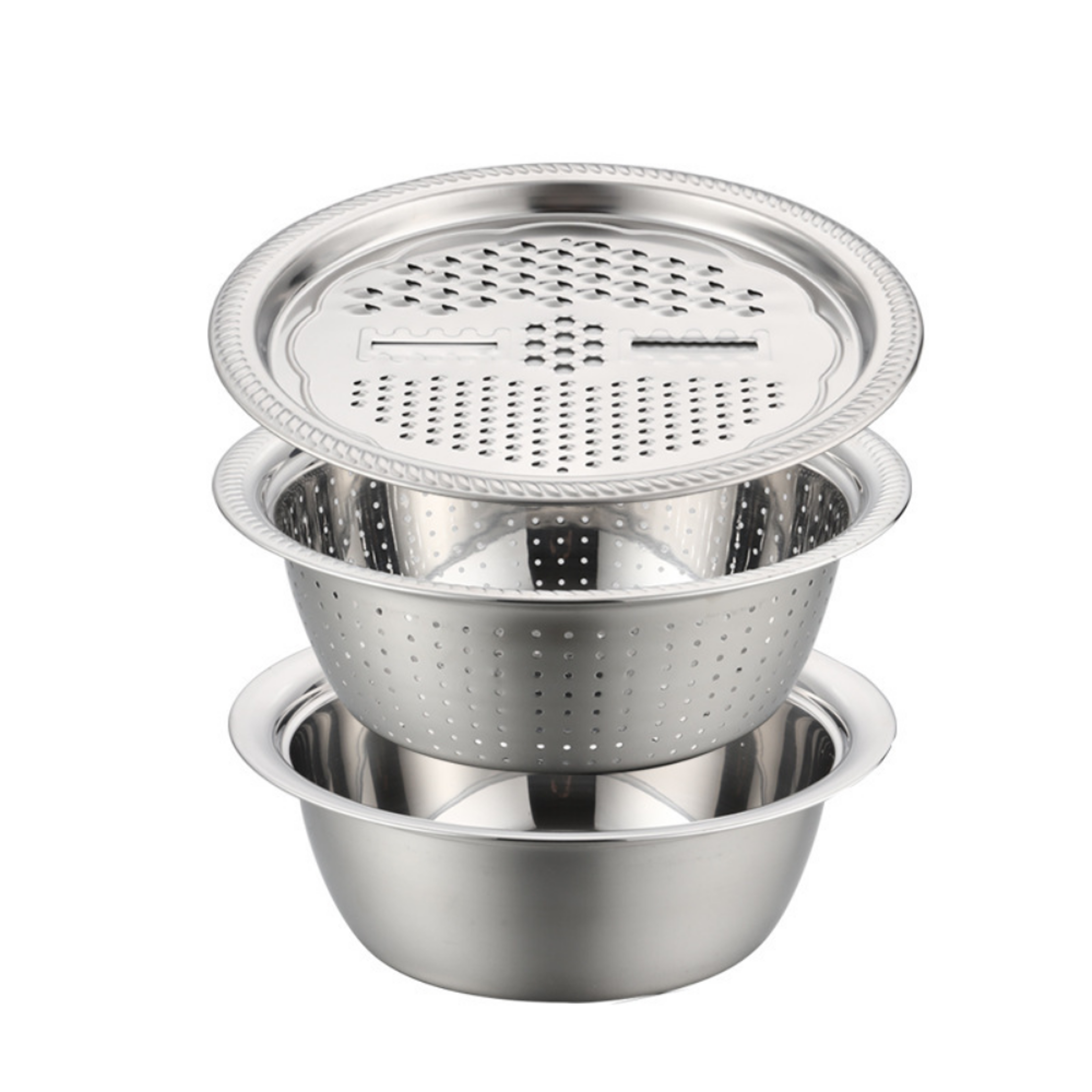 3 in 1 stainless steel vegetable slicer grater with colander and washing bowl