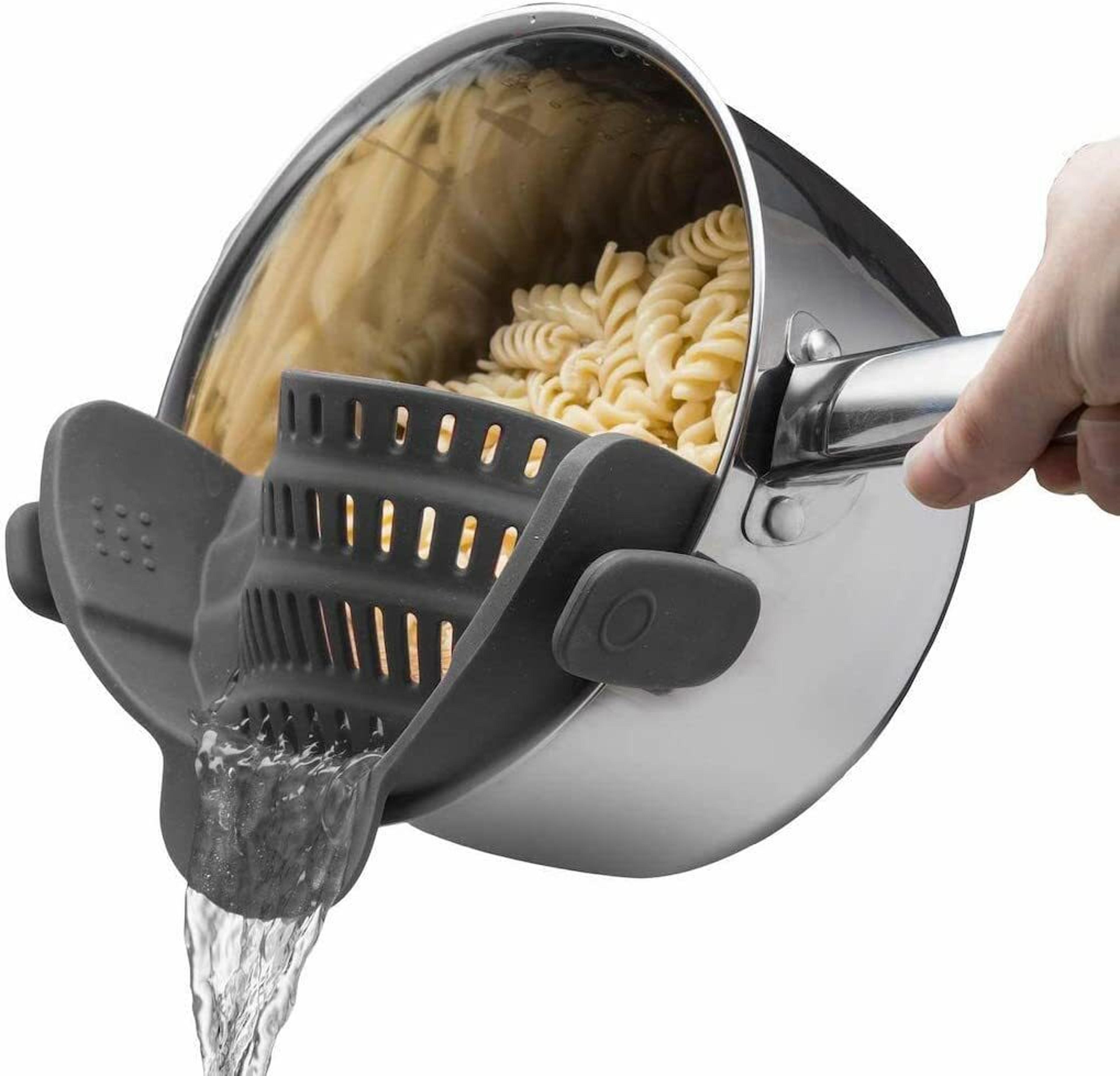silicone clip on pot strainer for pasta vegetables and easy mess free draining