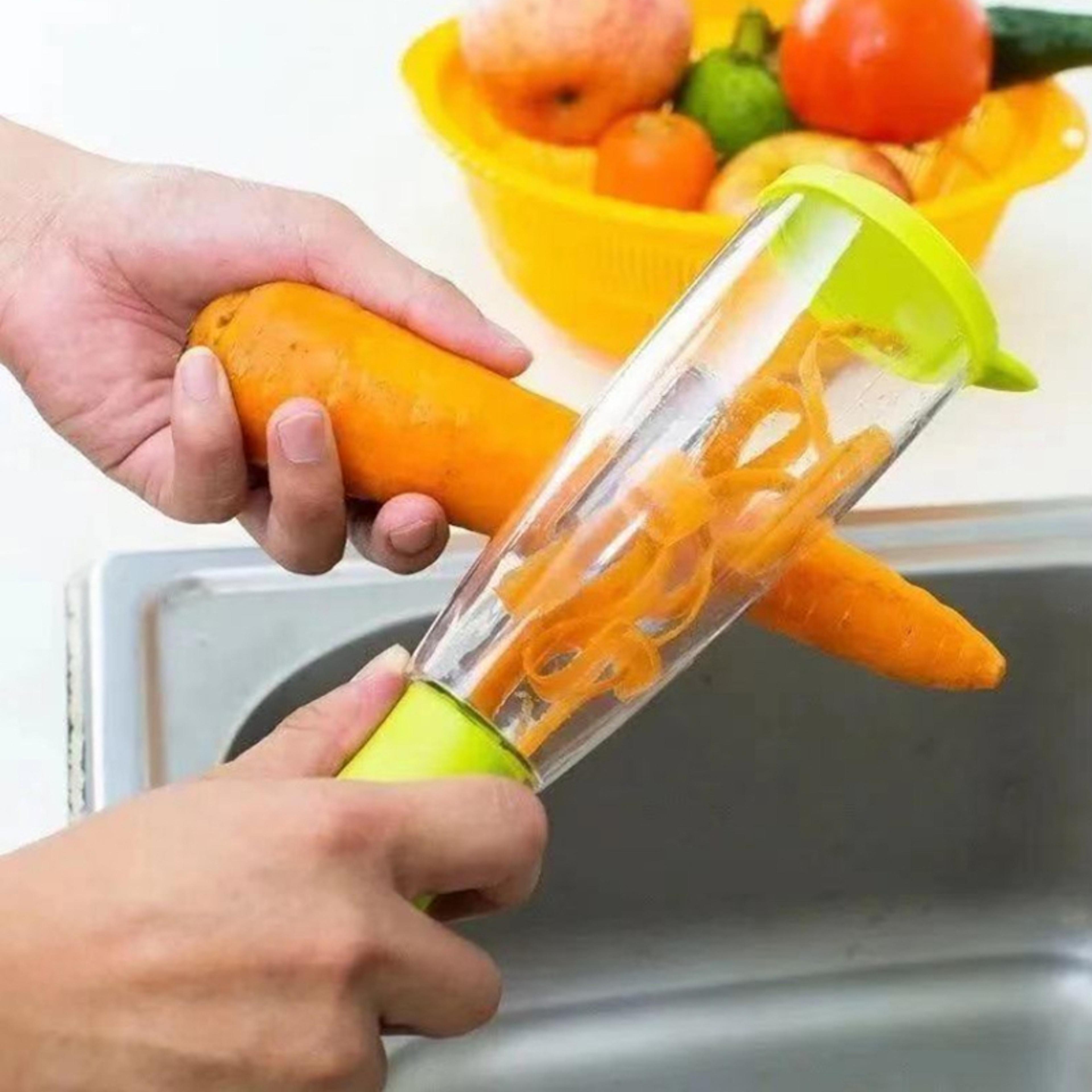 mess free vegetable peeler with container for fruits and potatoes