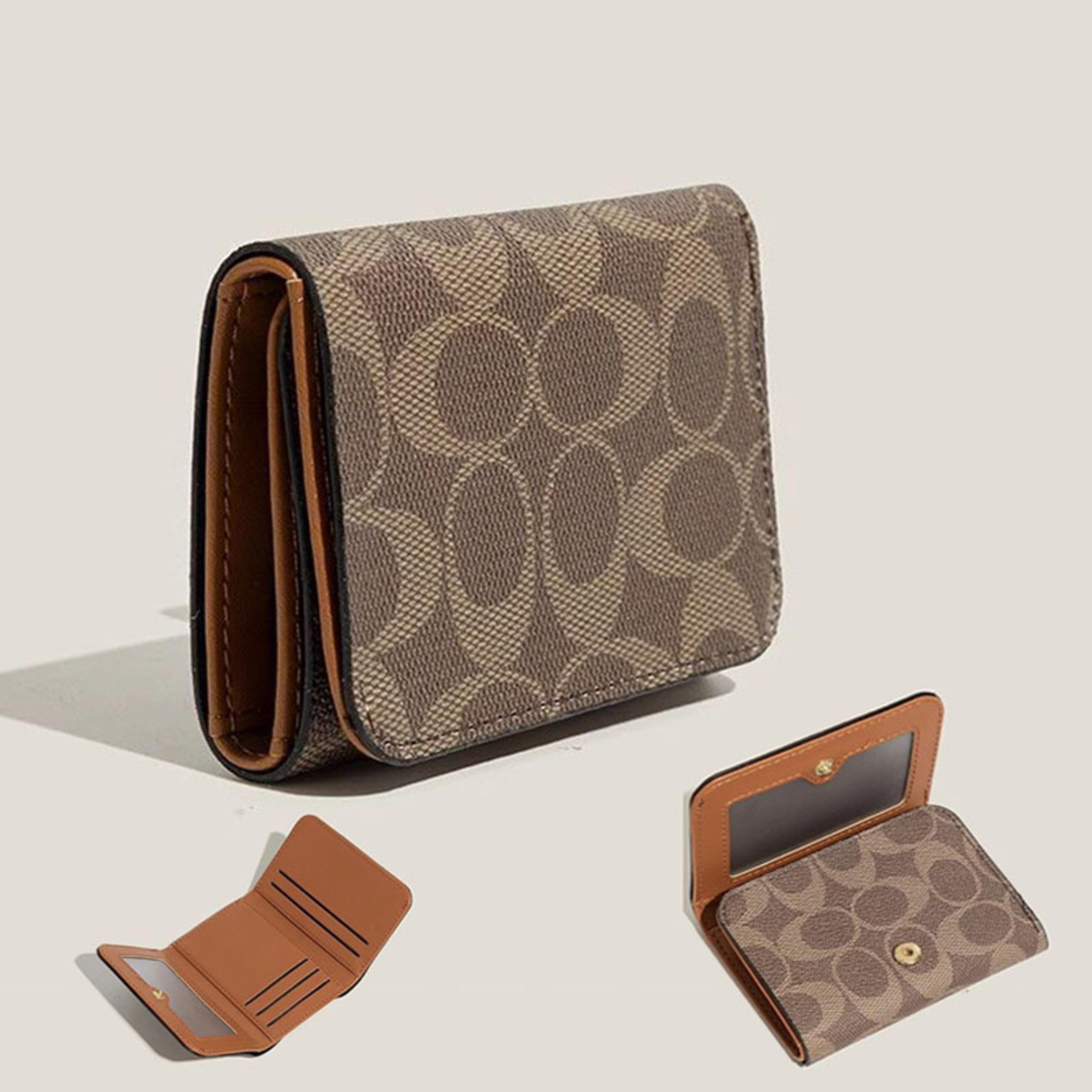 compact pu leather trifold wallet with coin pocket and buckle