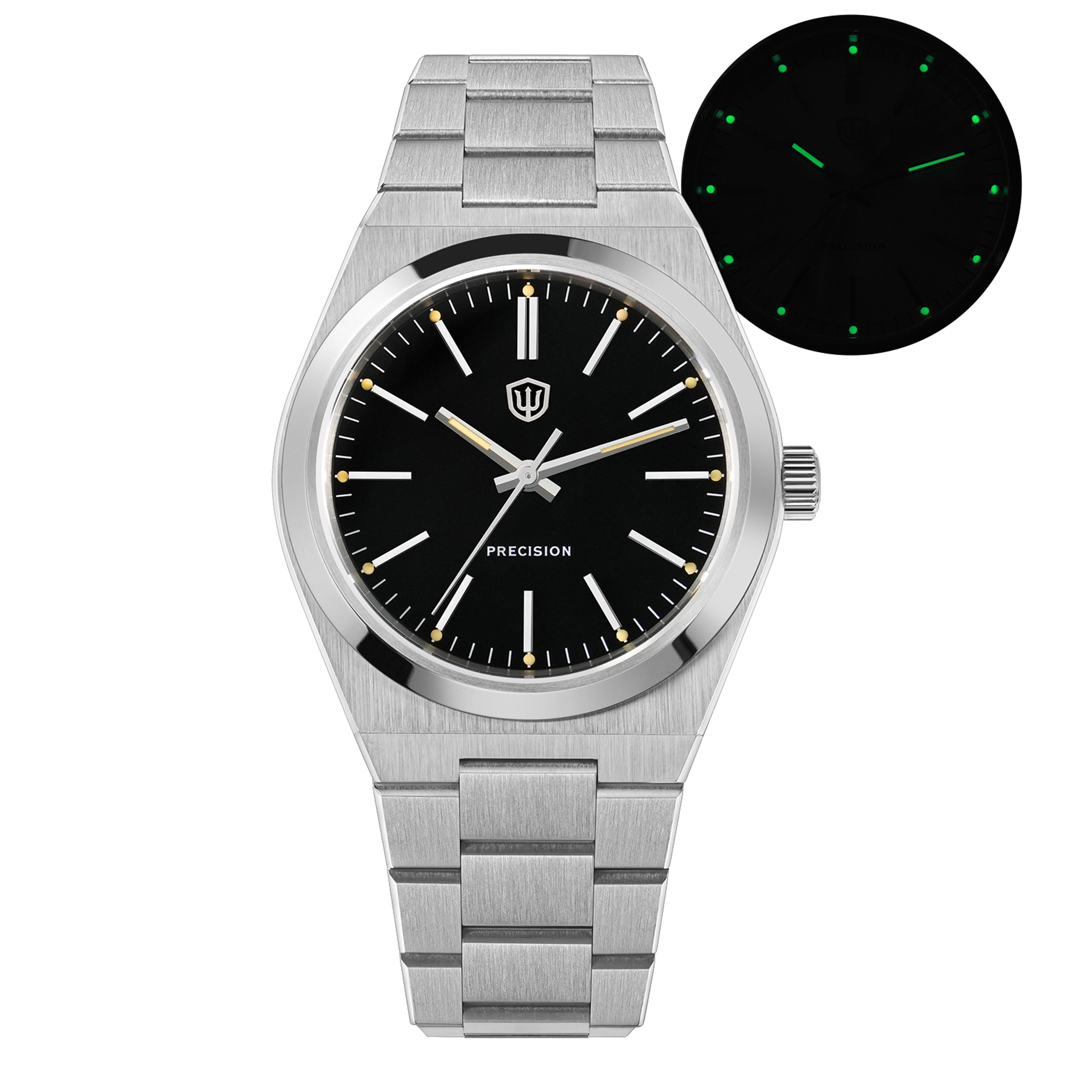 quartz watch with sapphire crystal and water resistance