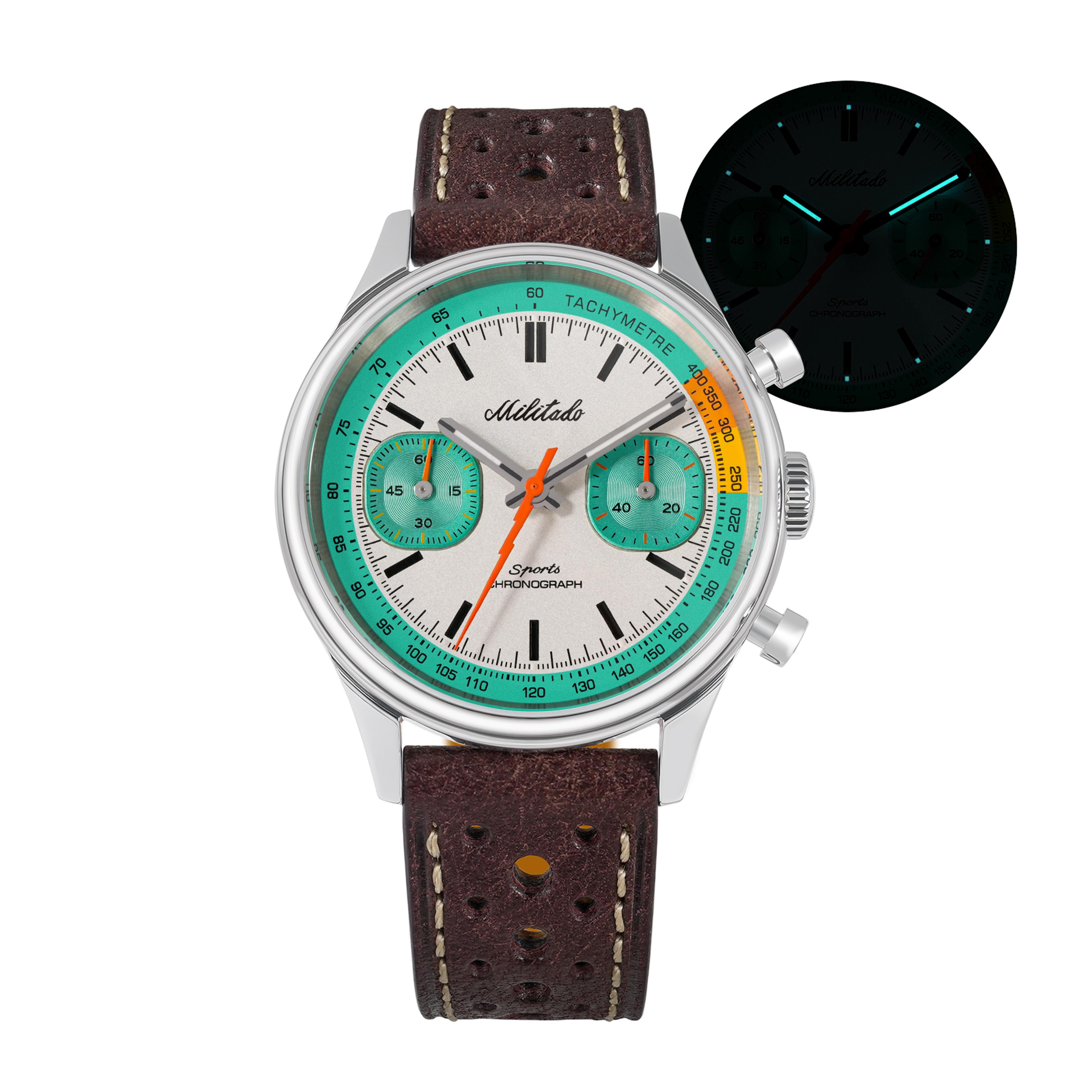 chronograph watch for men with miyota sapphire crystal and water resistance