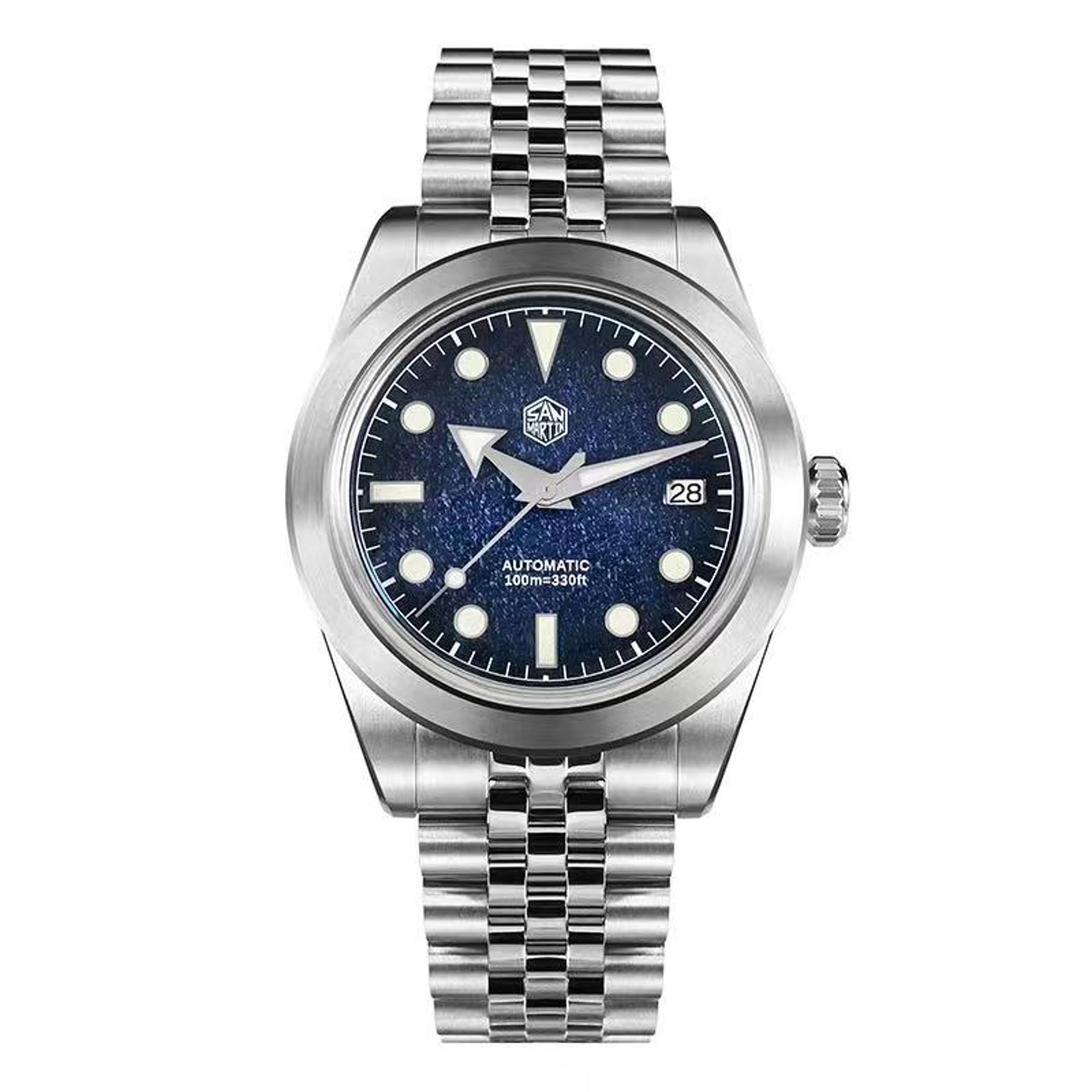 san martin automatic watch with sapphire crystal and sunray dial