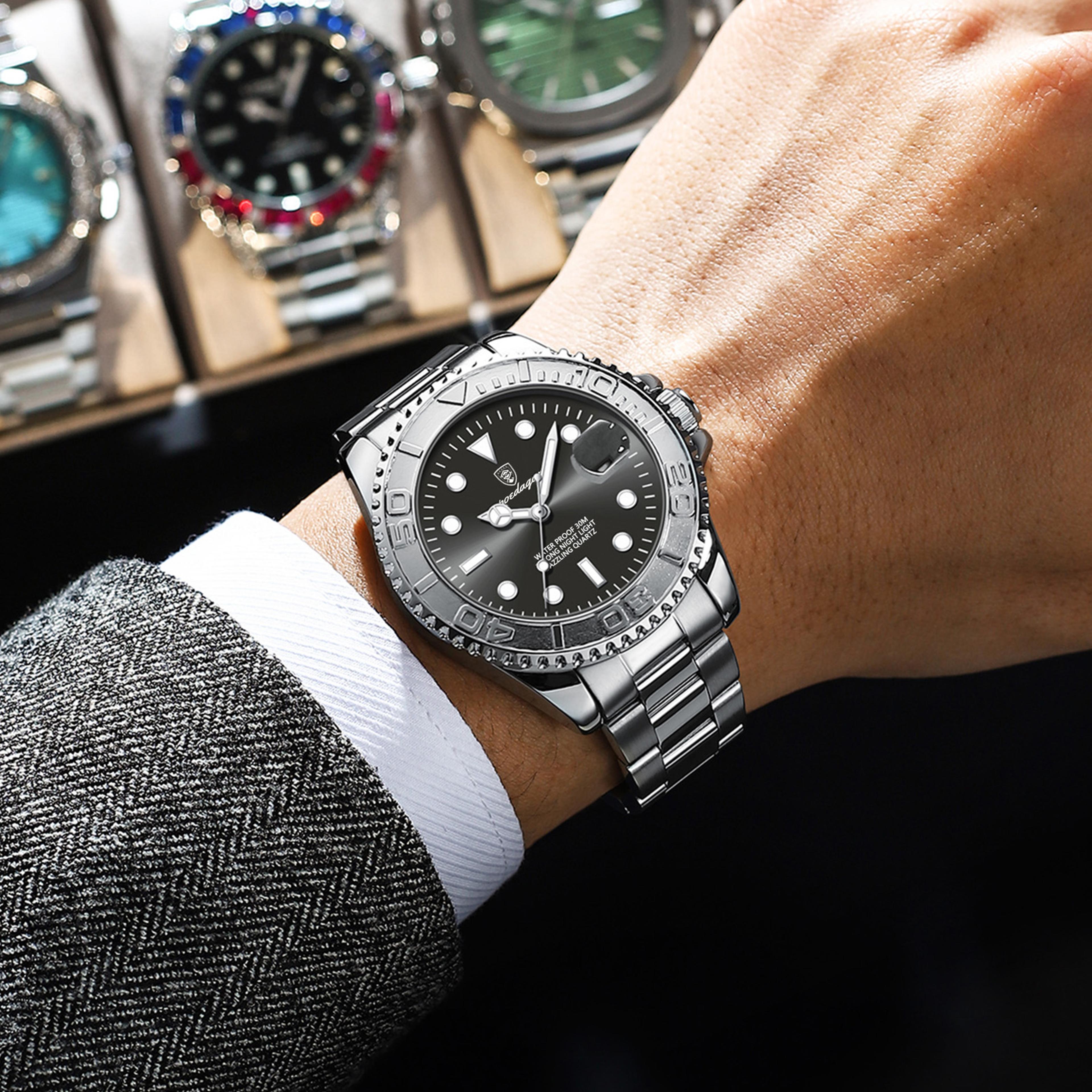 luxury mens quartz watch stainless steel luminous date watch