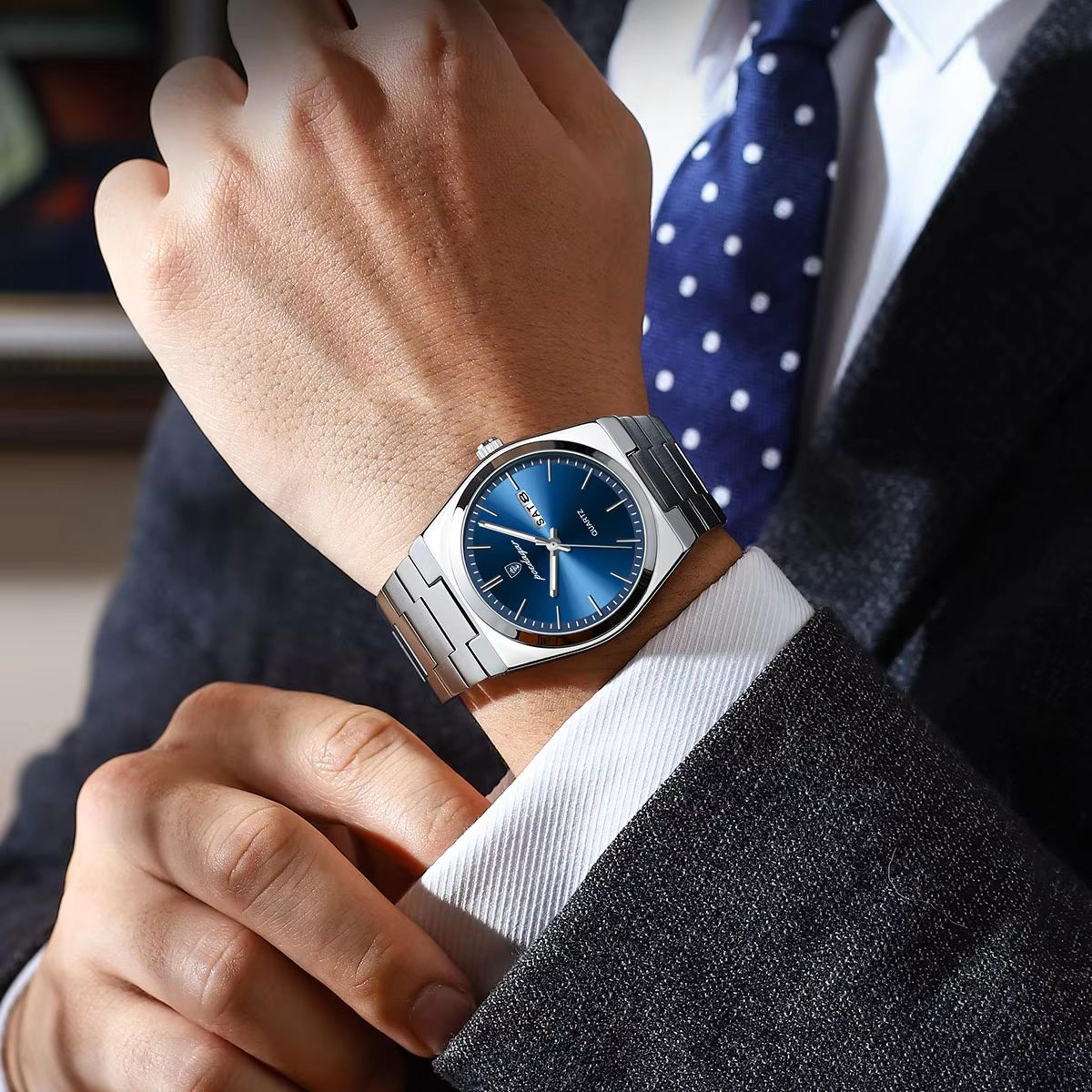 luxury mens quartz watch stainless steel waterproof luminous date week