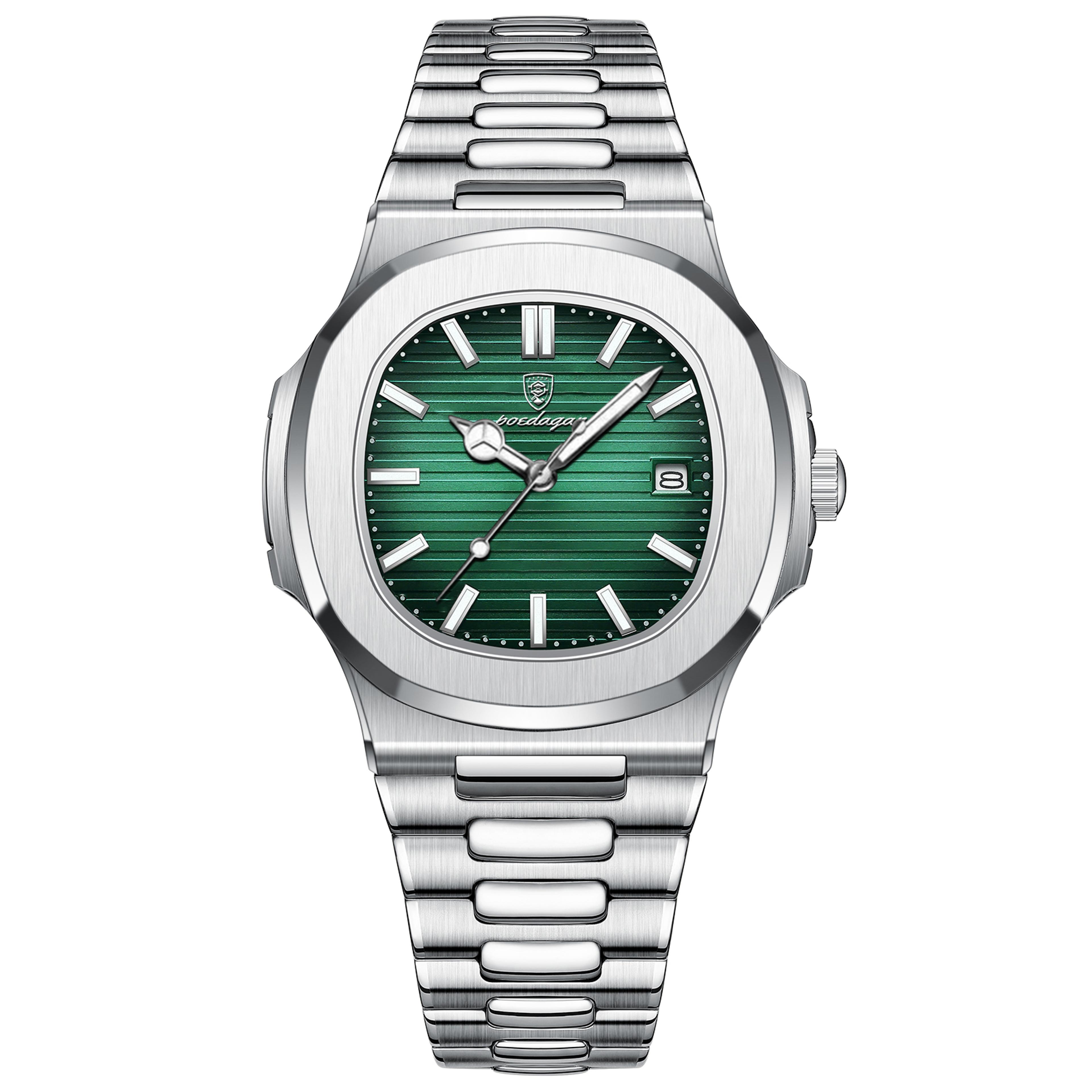 square quartz watch for men waterproof luminous stainless steel