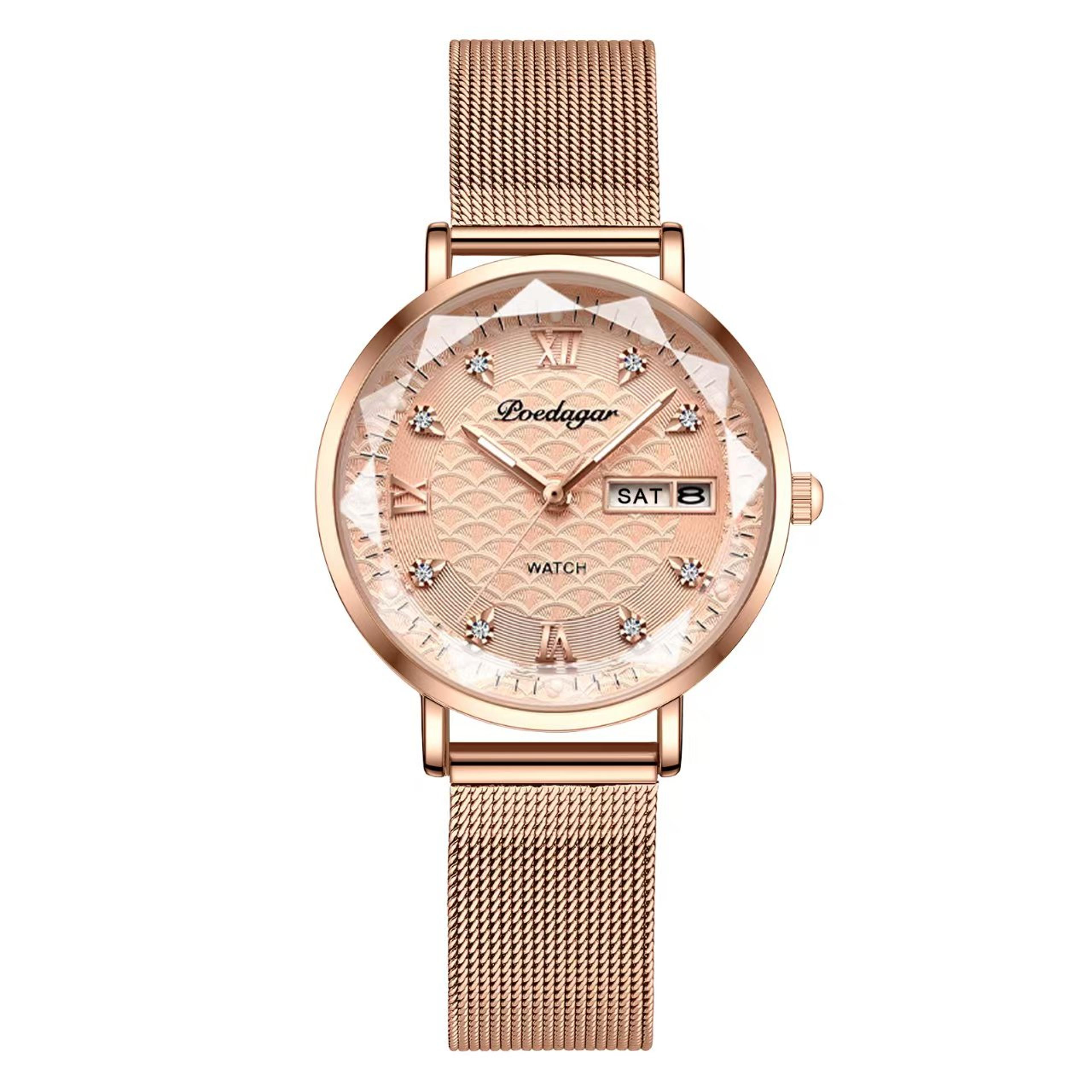 rose gold womens watch stainless steel waterproof quartz watch