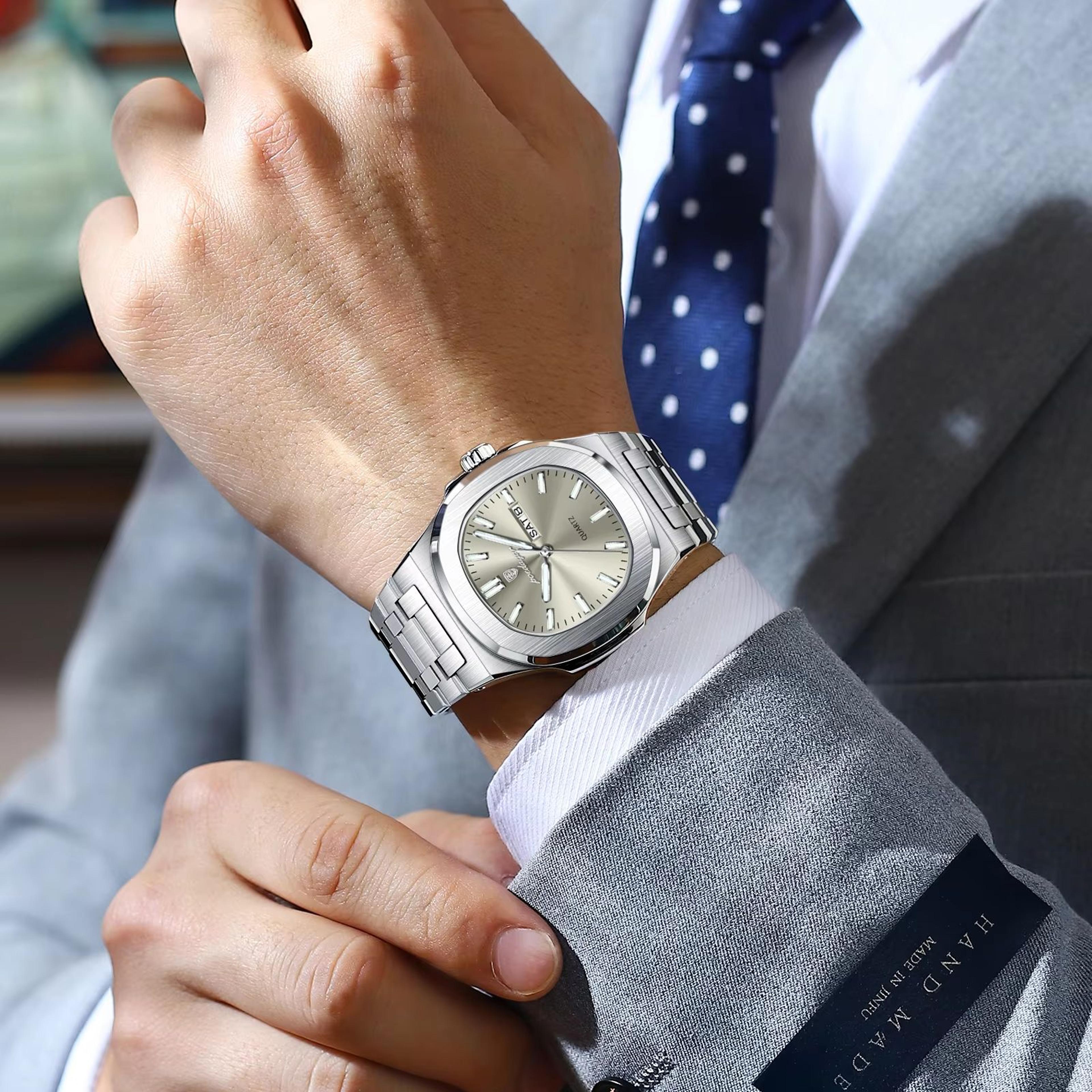 luxury mens quartz watch waterproof luminous stainless steel date week watch