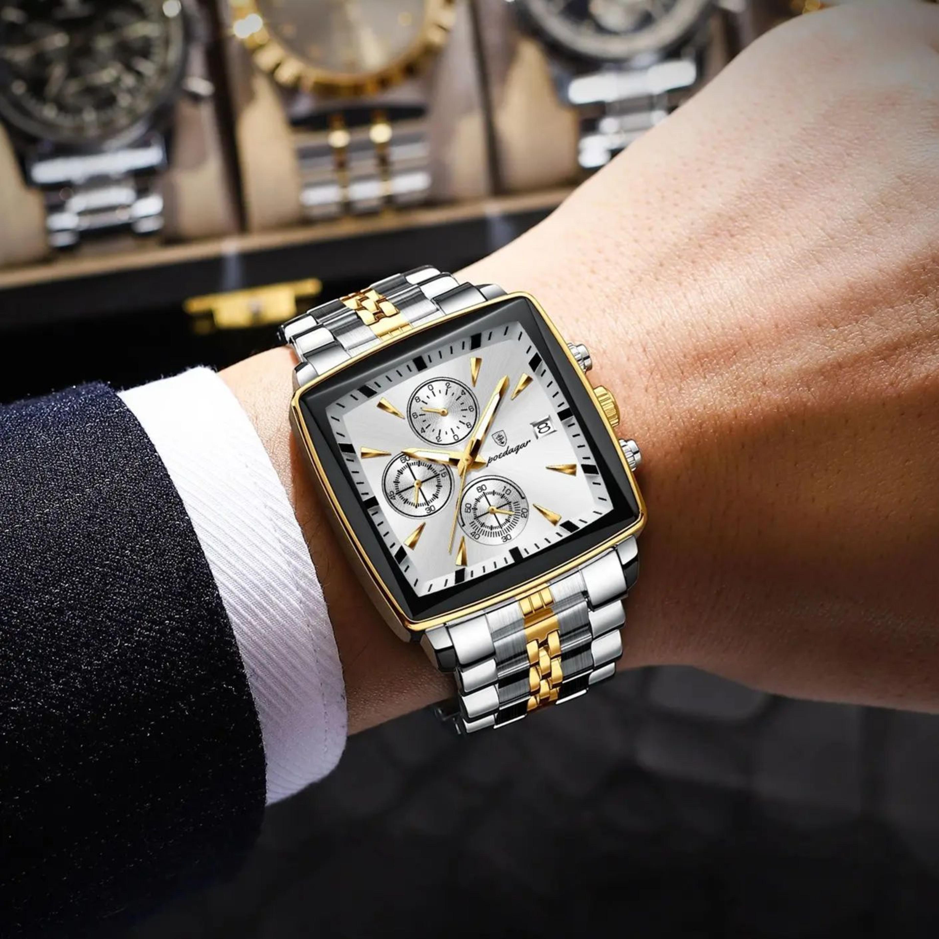 luxury mens chronograph watch stainless steel waterproof quartz watch