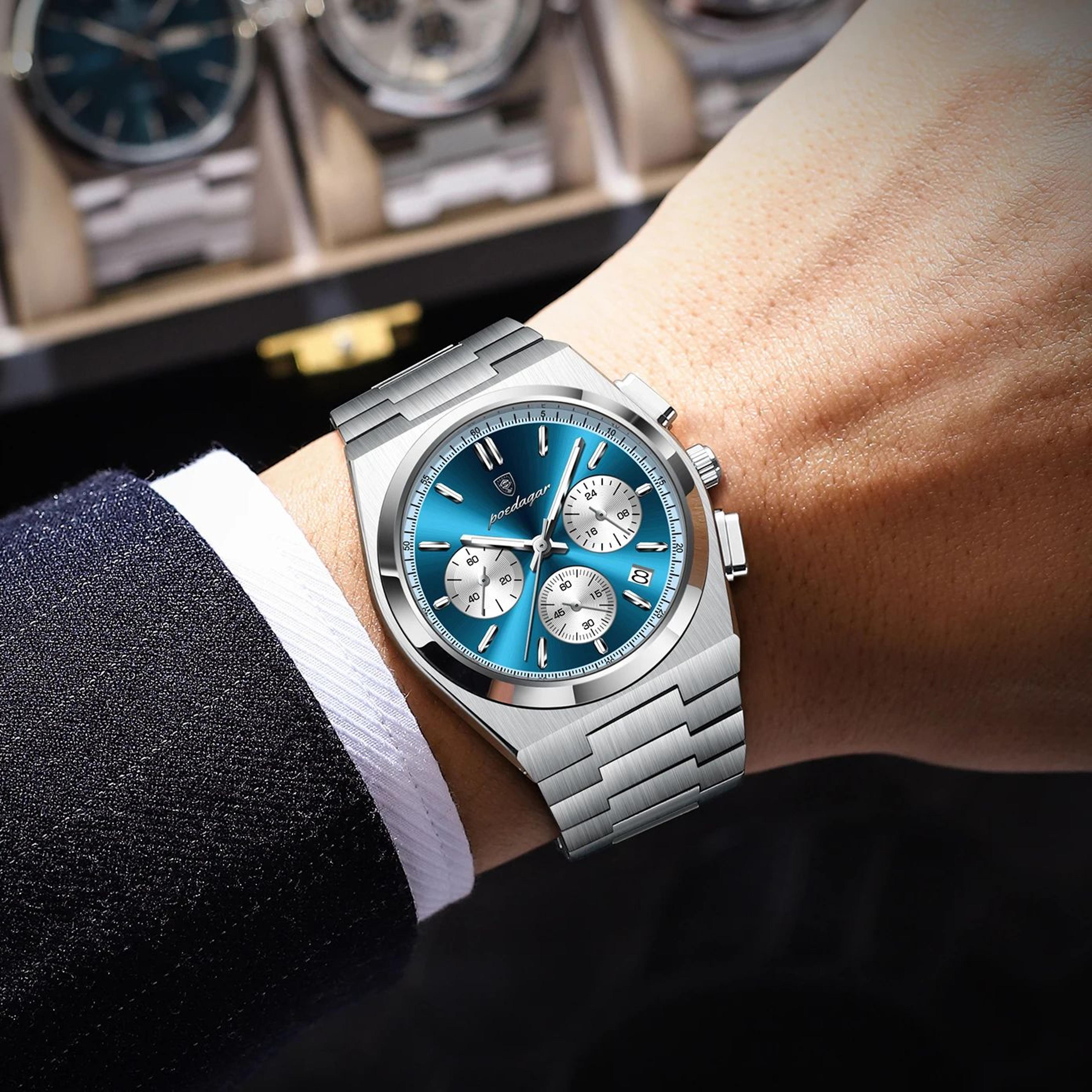 luxury chronograph watch for men waterproof luminous stainless steel quartz watch