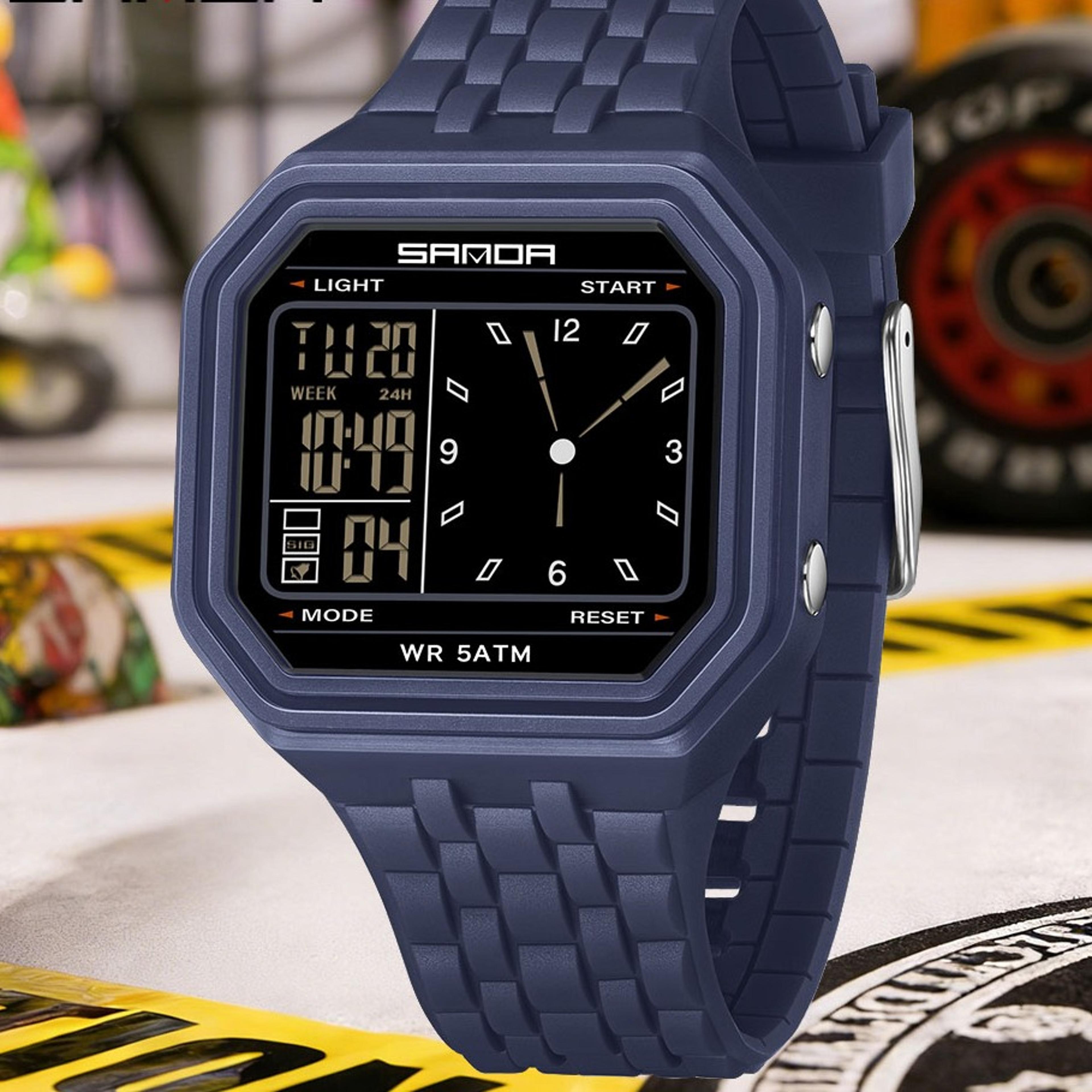 mens digital sports watch 50m waterproof dual display night light