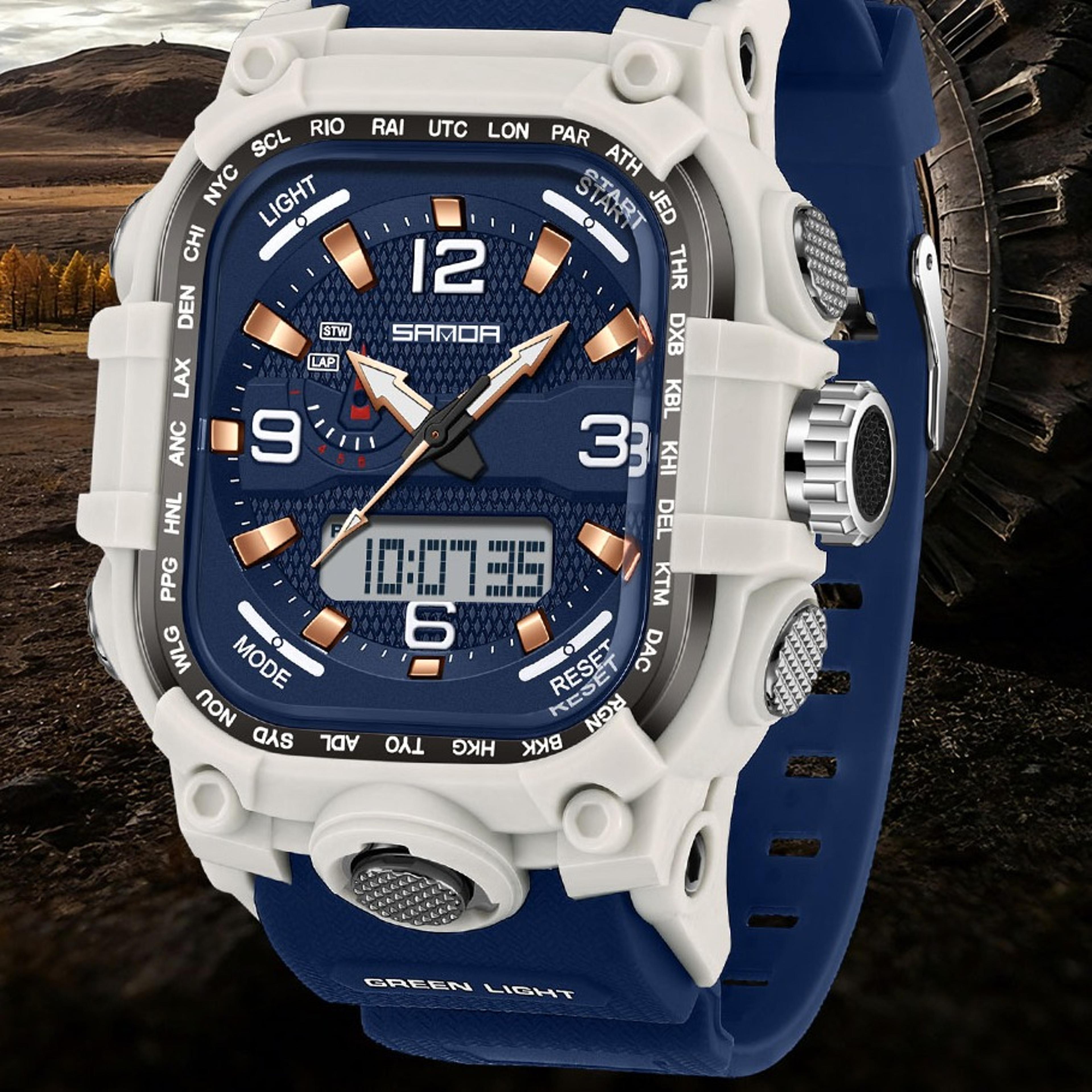 mens digital sports watch dual display 5atm waterproof luminous multifunction watch