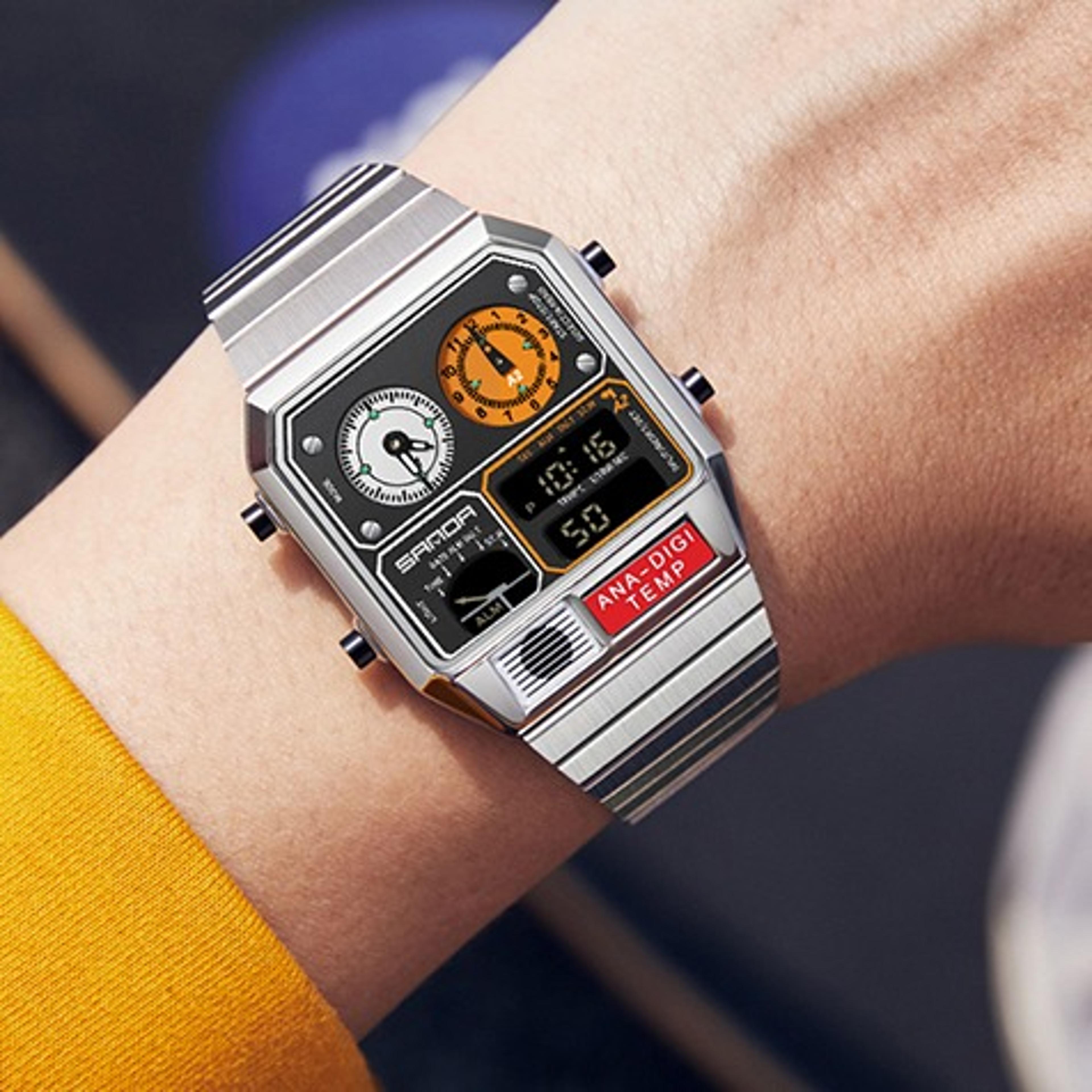 mens digital watch with thermometer stopwatch and dual time