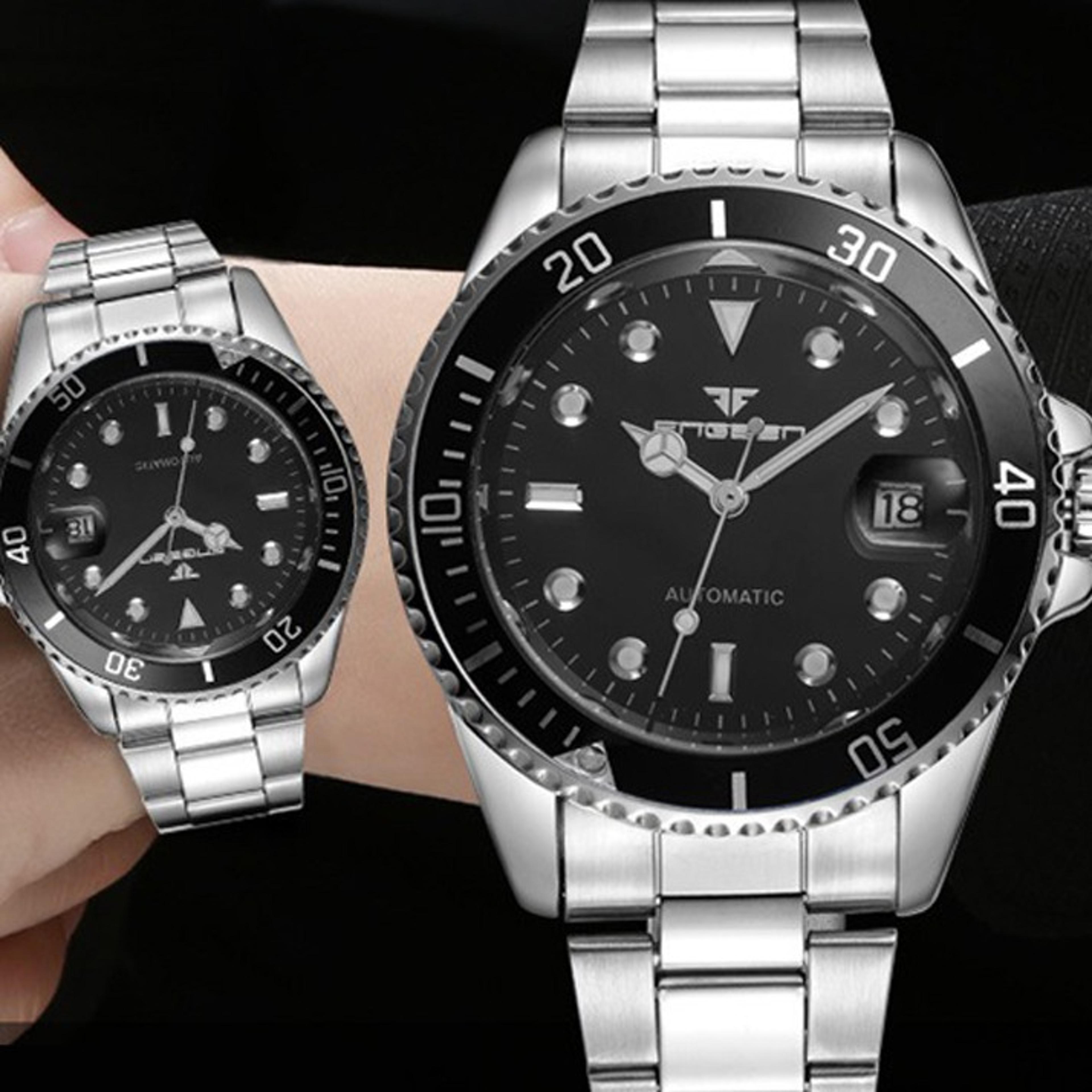 automatic watch for men stainless steel skeleton watch with luminous date