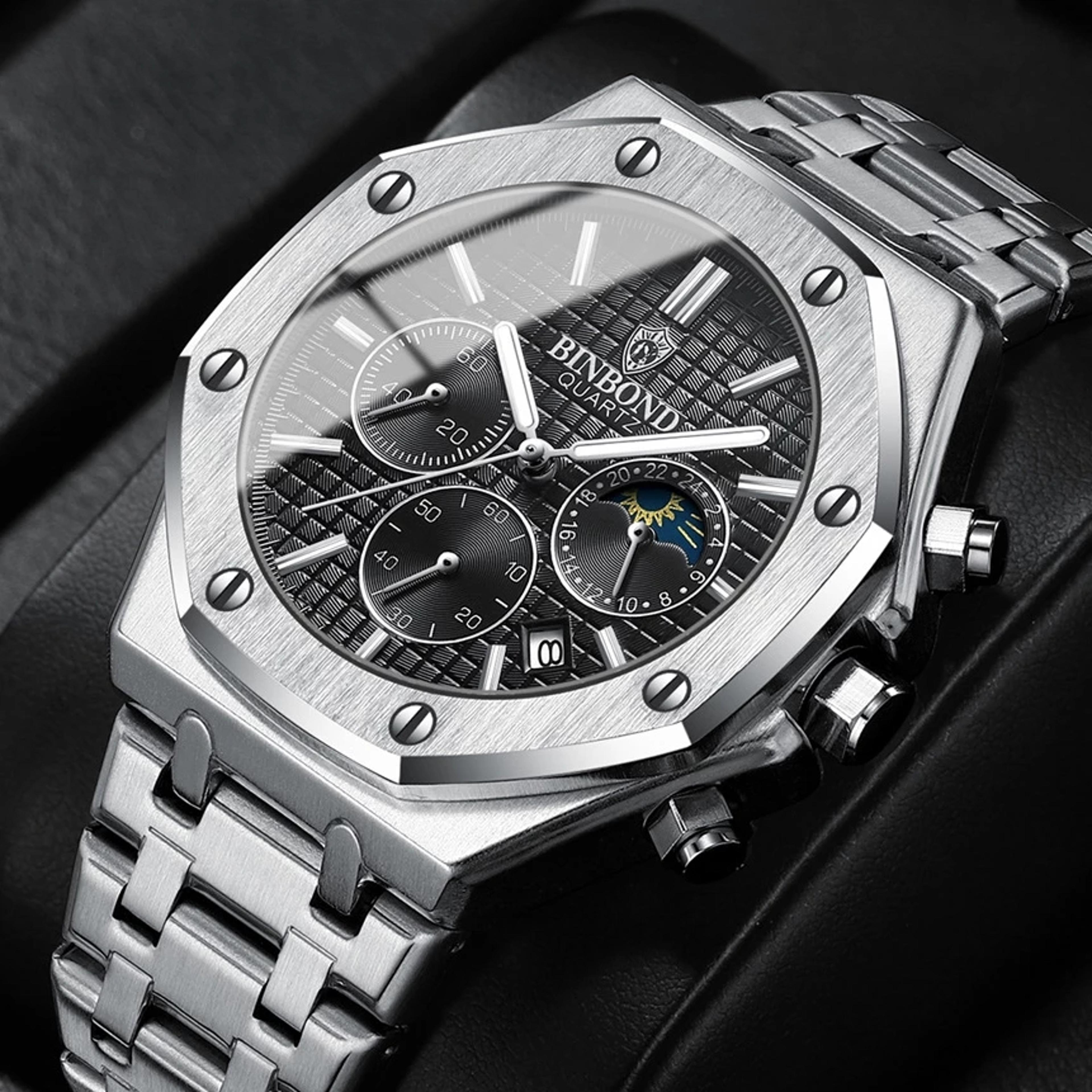 luxury chronograph watch for men stainless steel luminous quartz watch