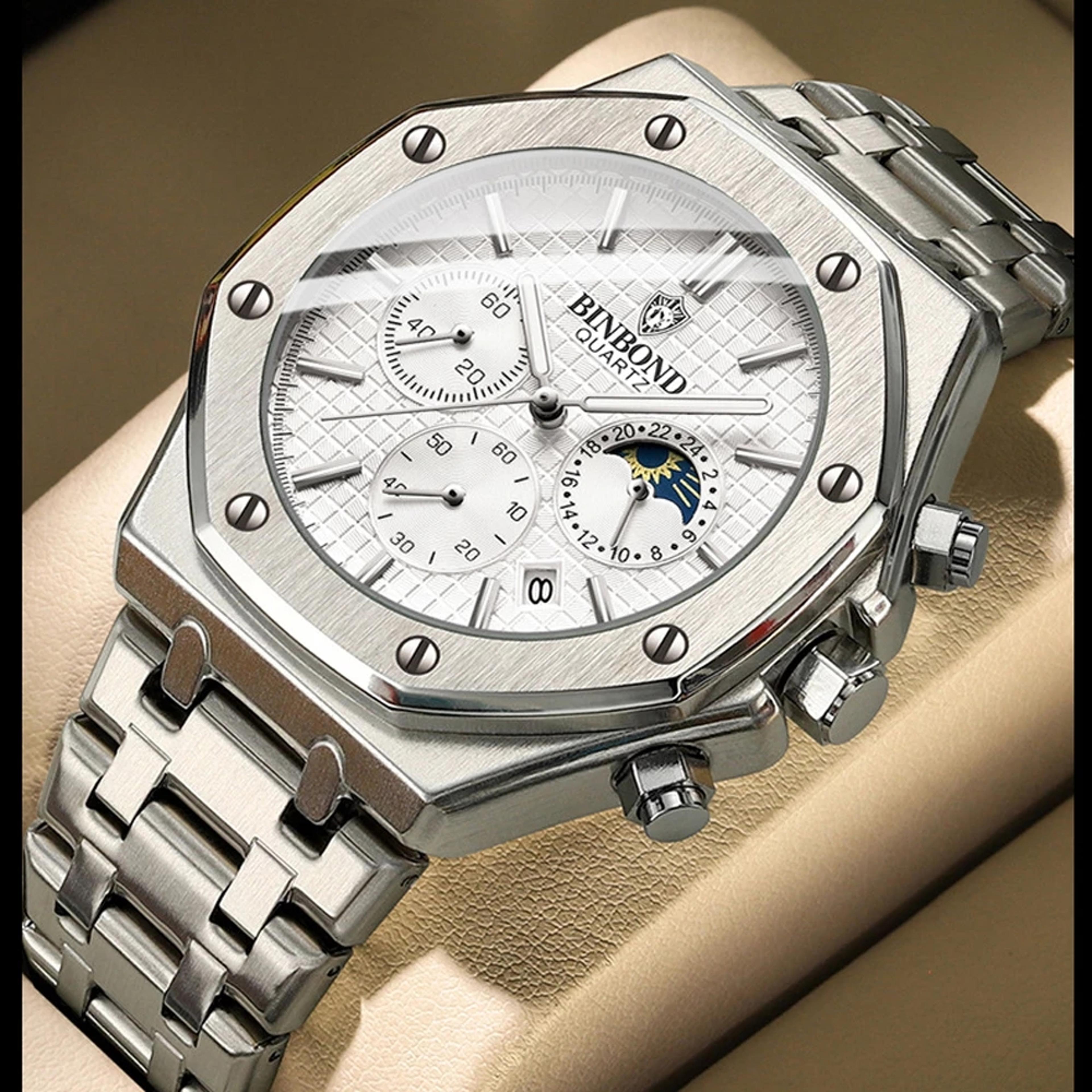 mens luxury quartz watch stainless steel luminous waterproof design