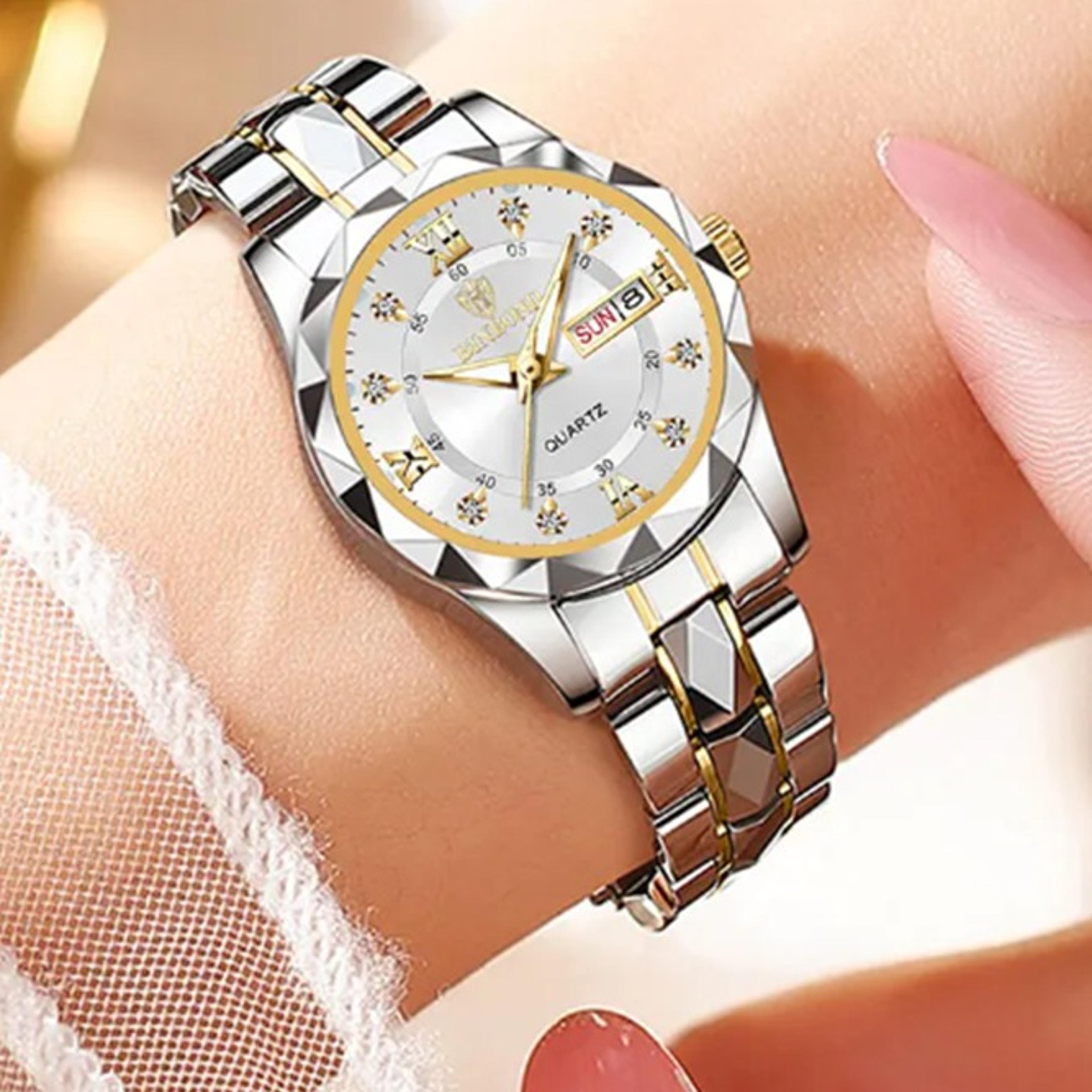 womens quartz watch waterproof luminous dual calendar tungsten steel watch