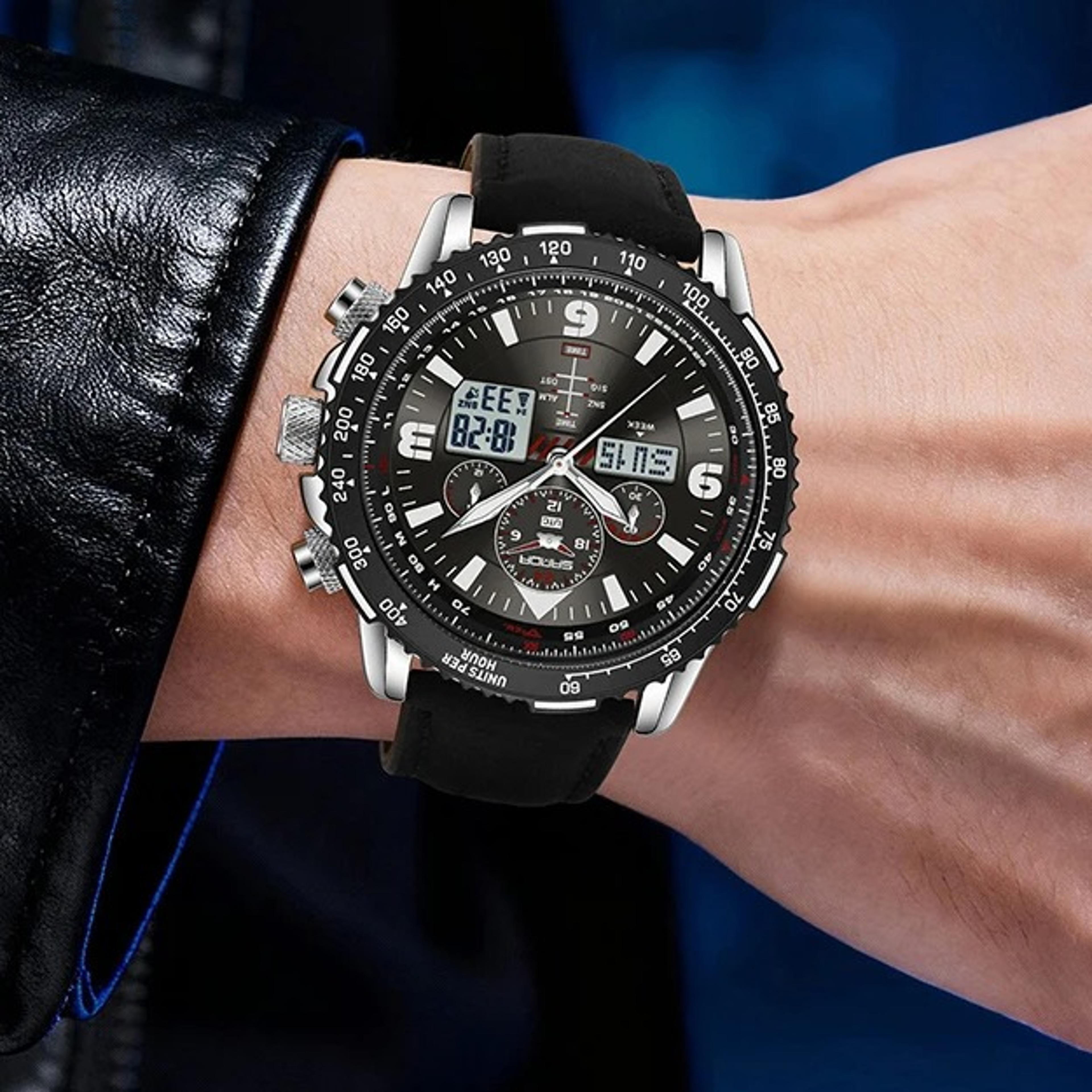 mens waterproof watch dual display quartz digital sports watch