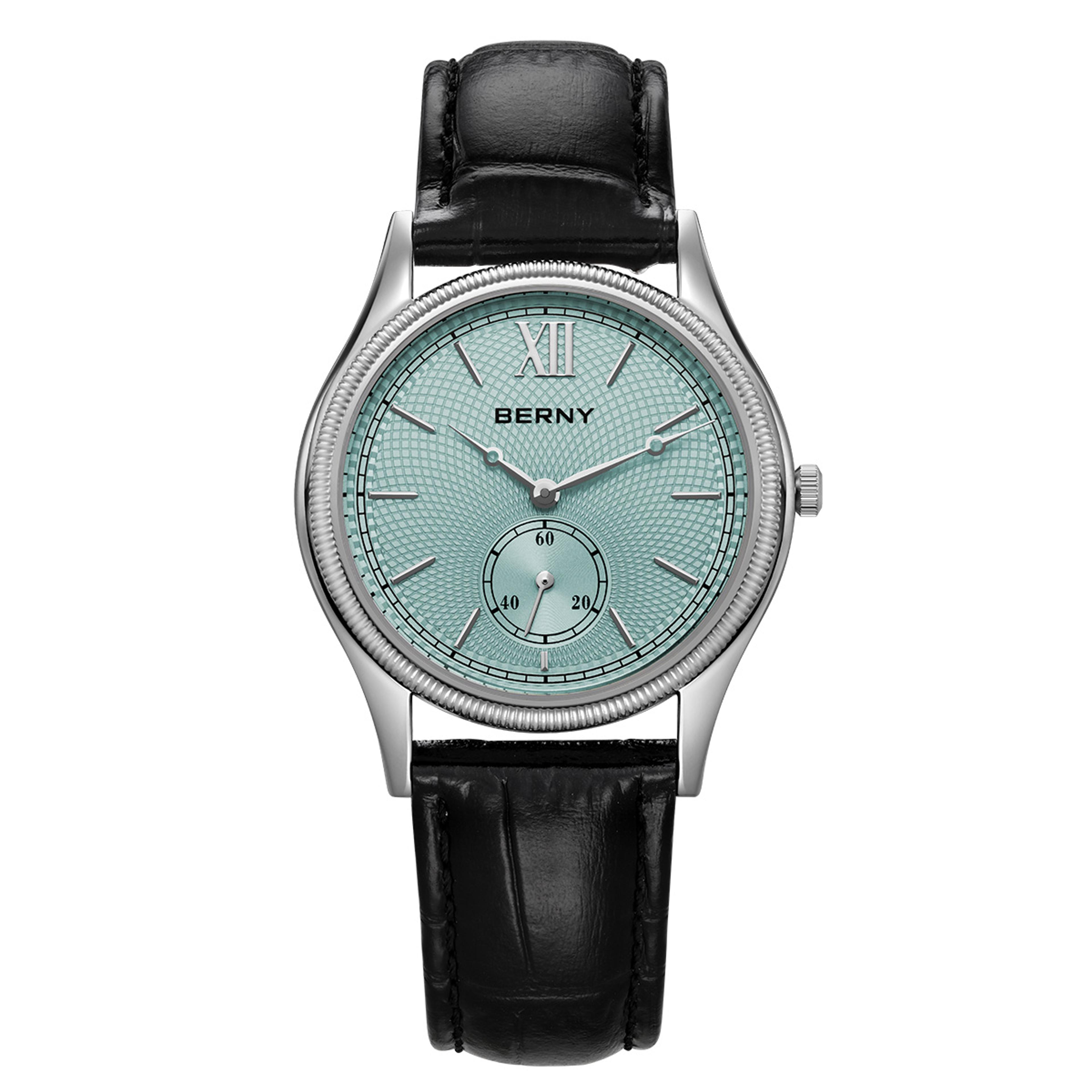 ultra thin mens dress watch with leather strap and quartz movement