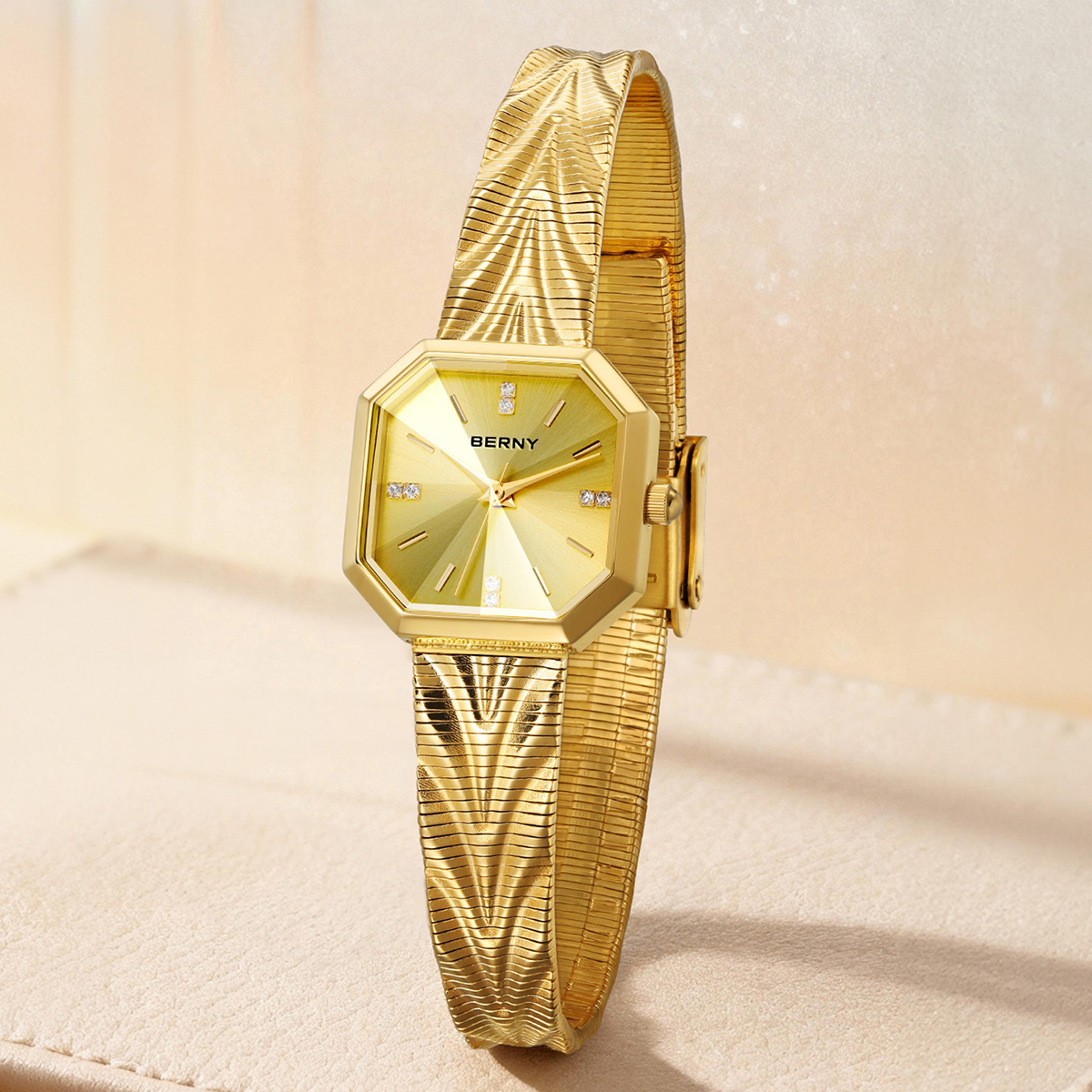 gold watch for women octagonal ladies quartz watch with stainless steel bracelet