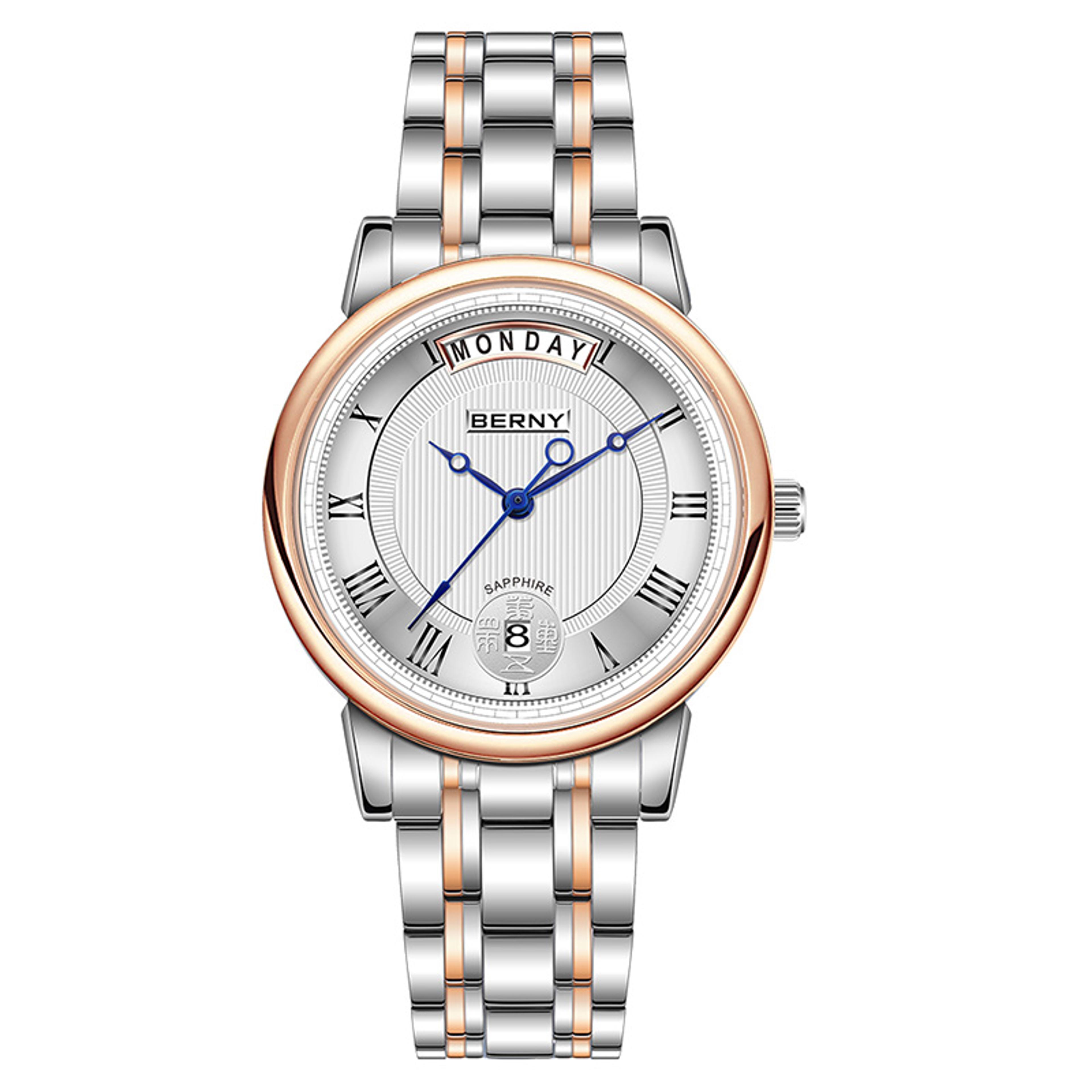mens quartz watch with sapphire crystal and day date display