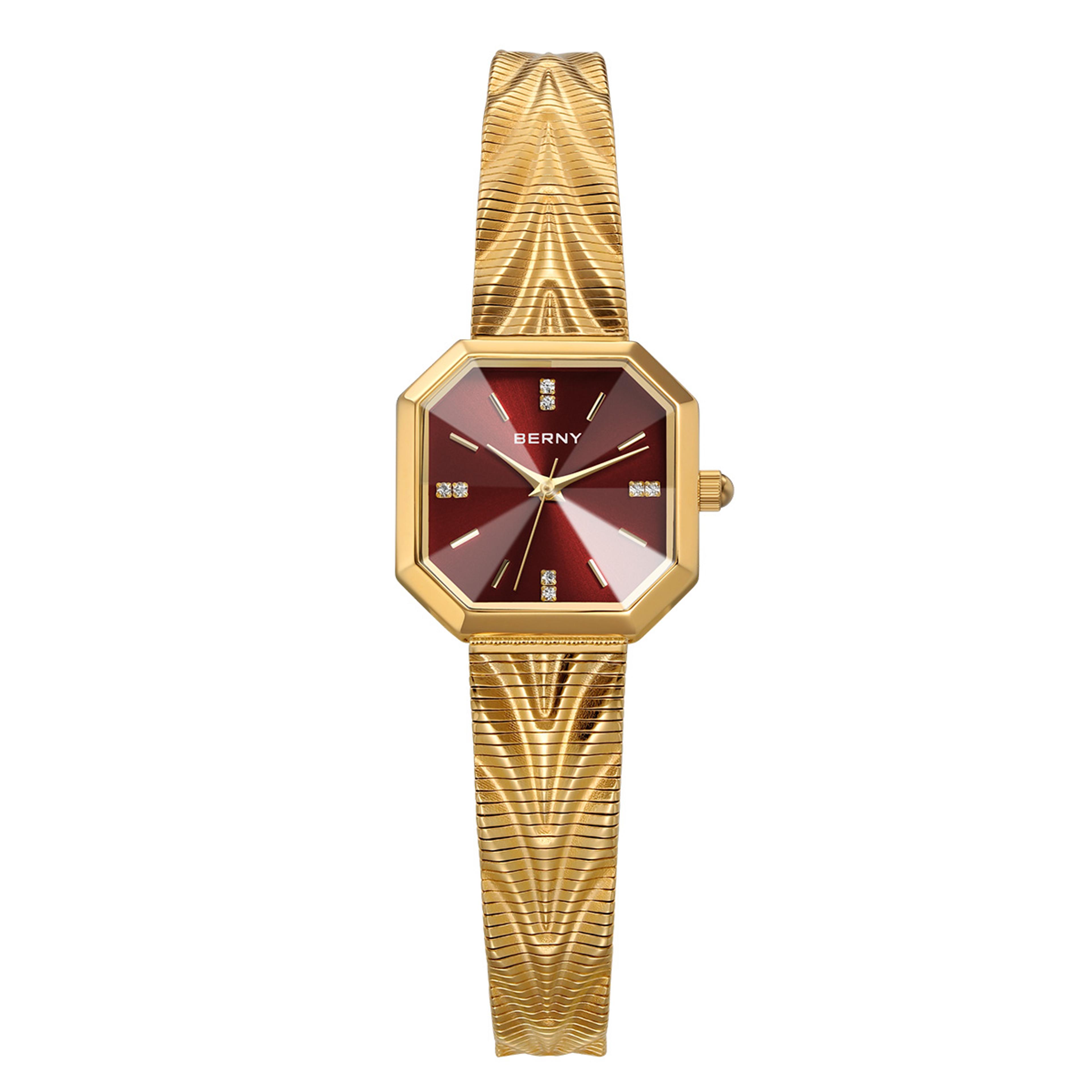gold watch for women octagonal quartz watch with ice blue dial