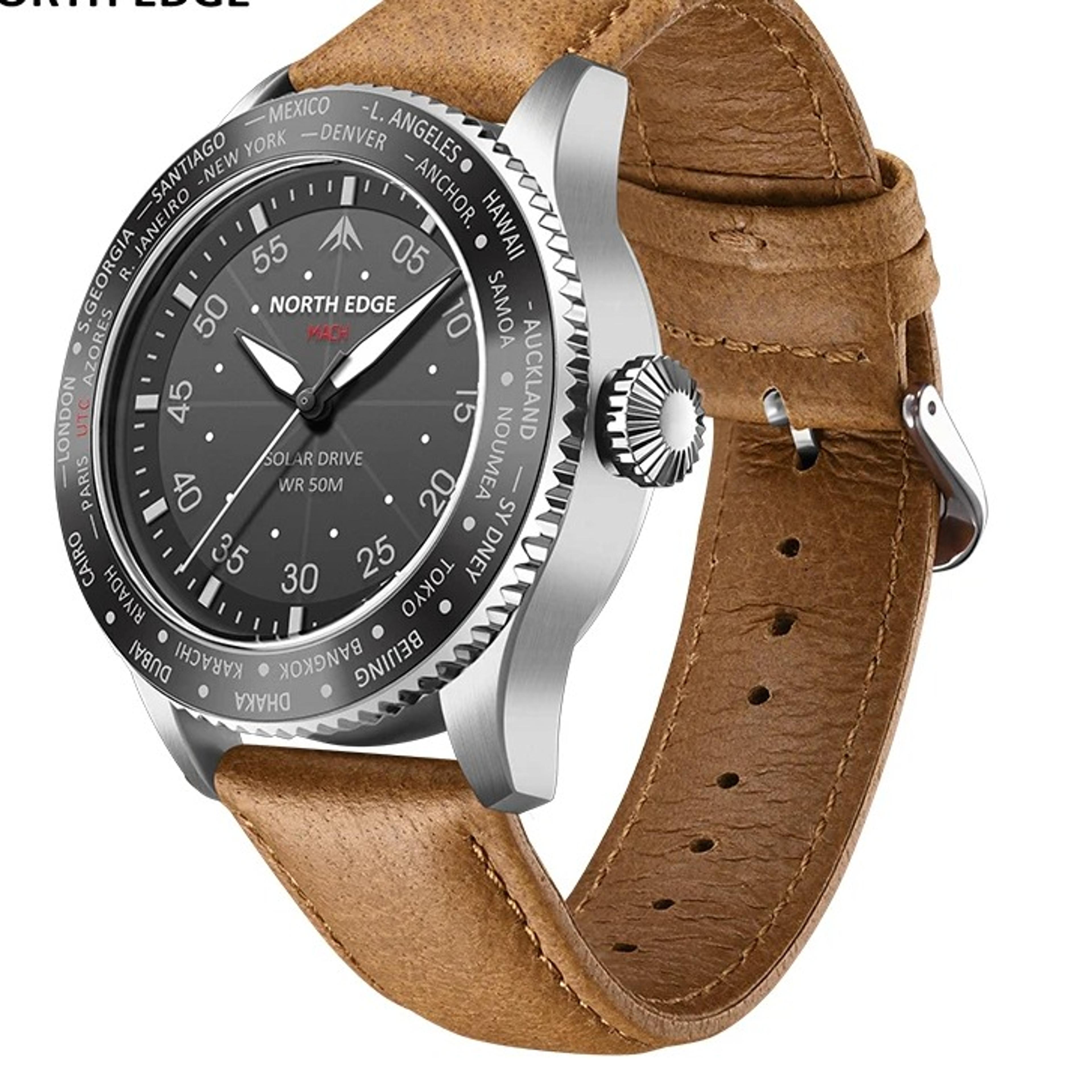 solar watch for men waterproof luminous leather strap