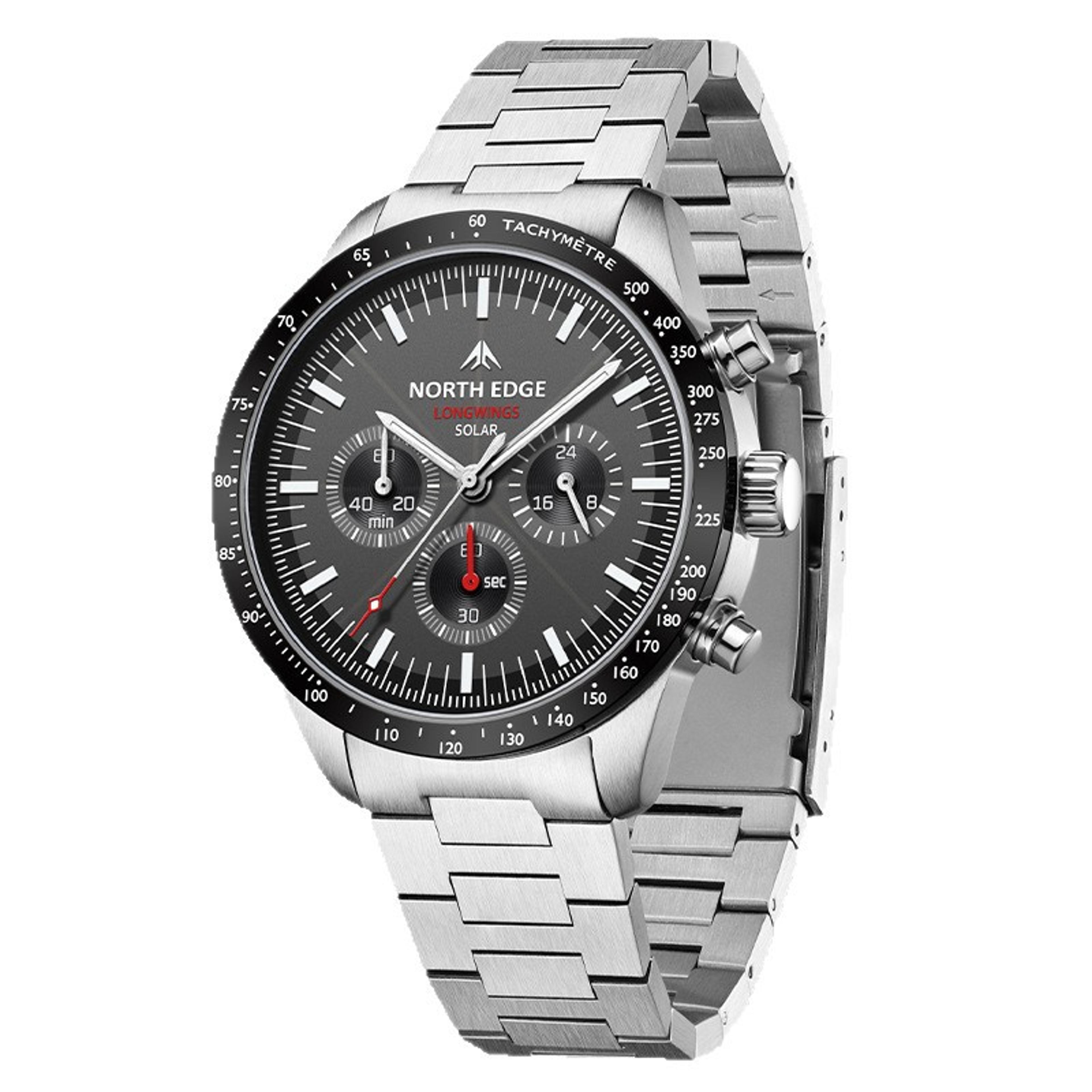 solar powered watch for men stainless steel chronograph waterproof